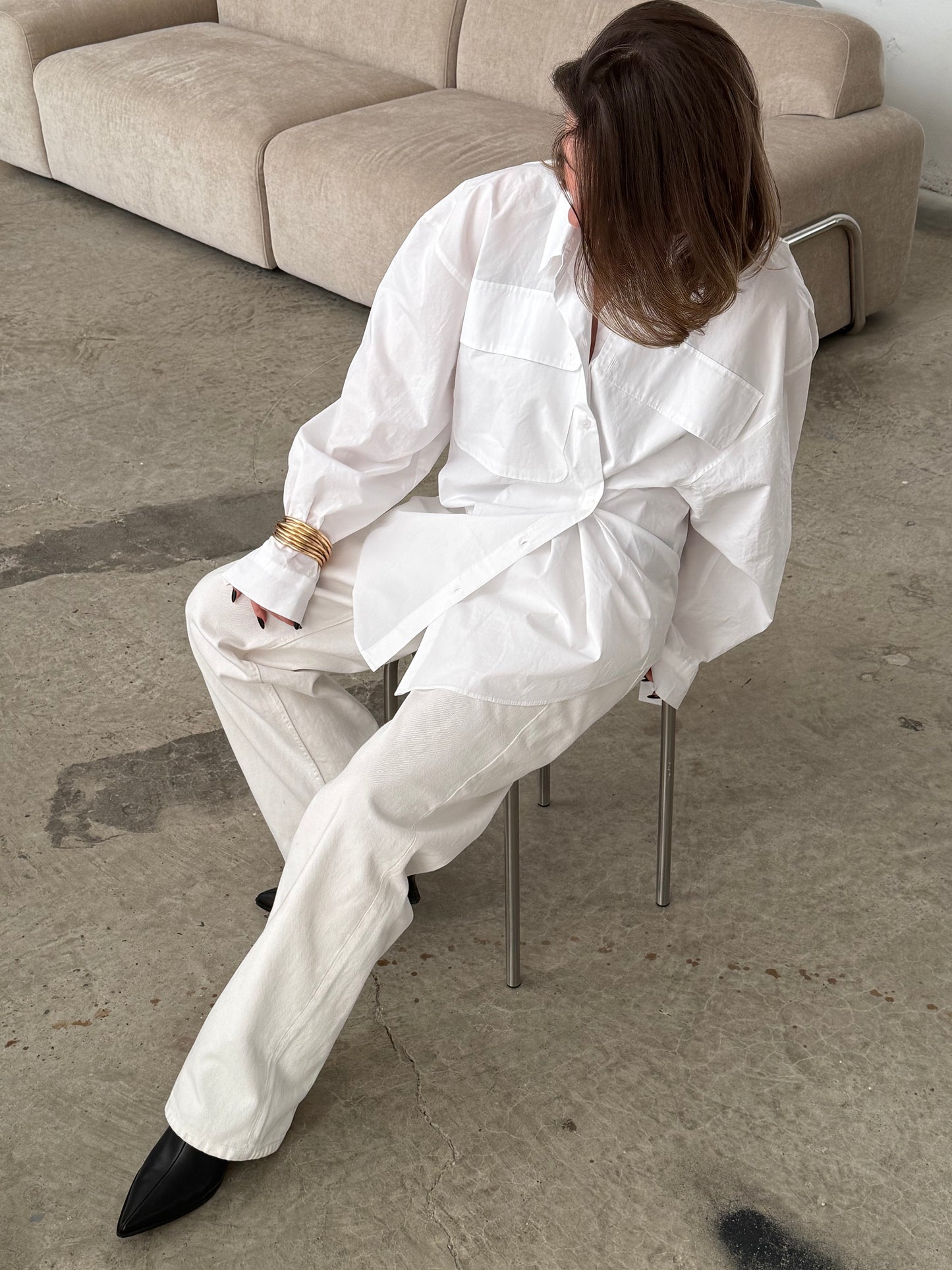 Oversized Side Buttoned Shirt White