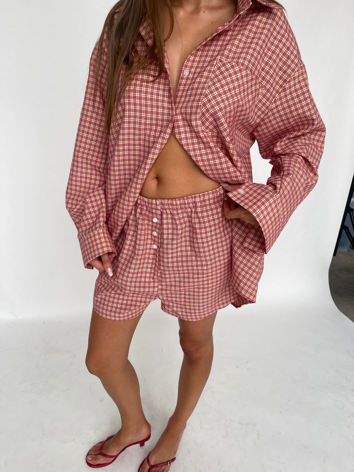 Checked Shorts Cherry Red