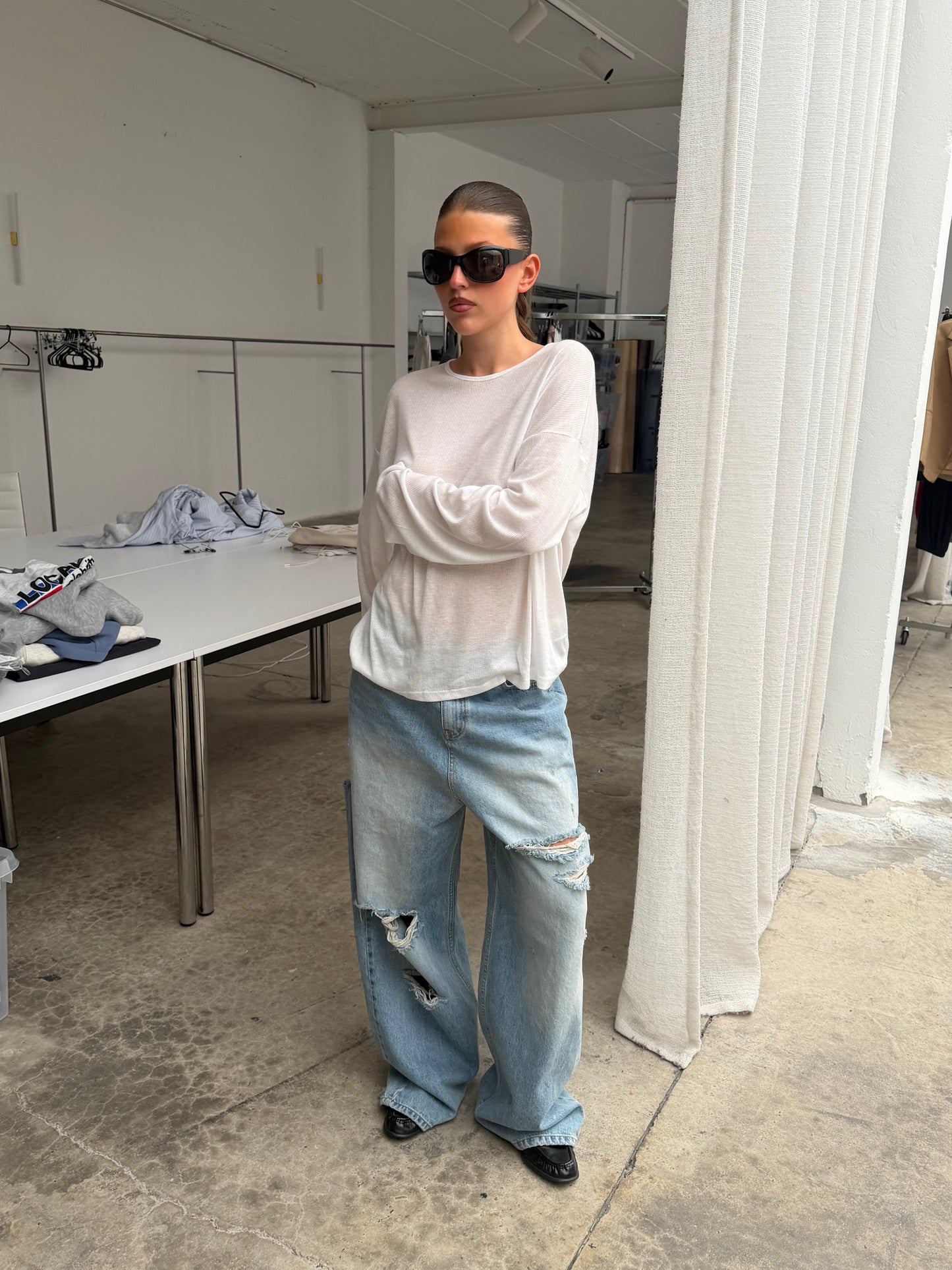 Sheer Loose Longsleeve Tee White
