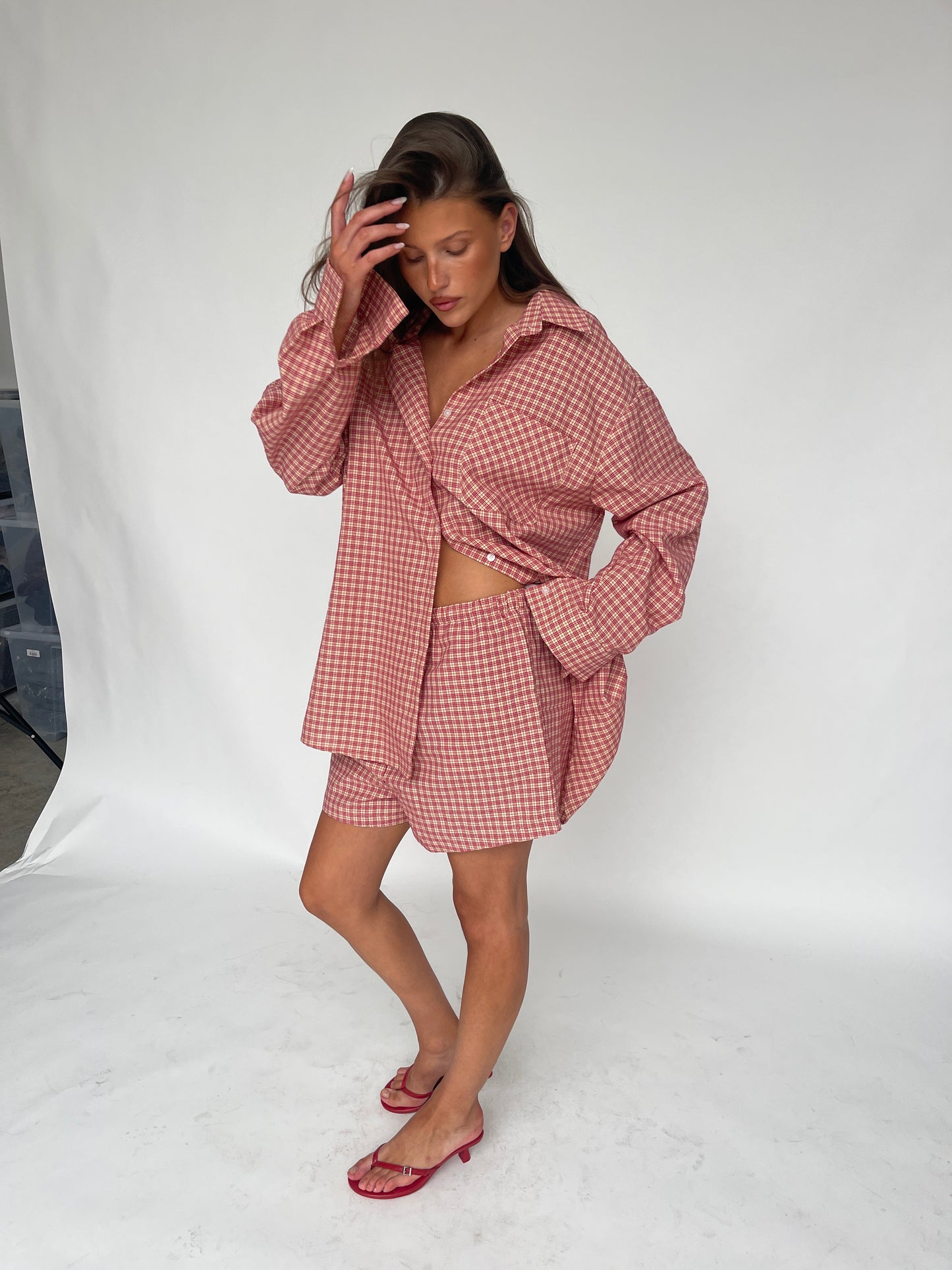 Checked Shorts Cherry Red