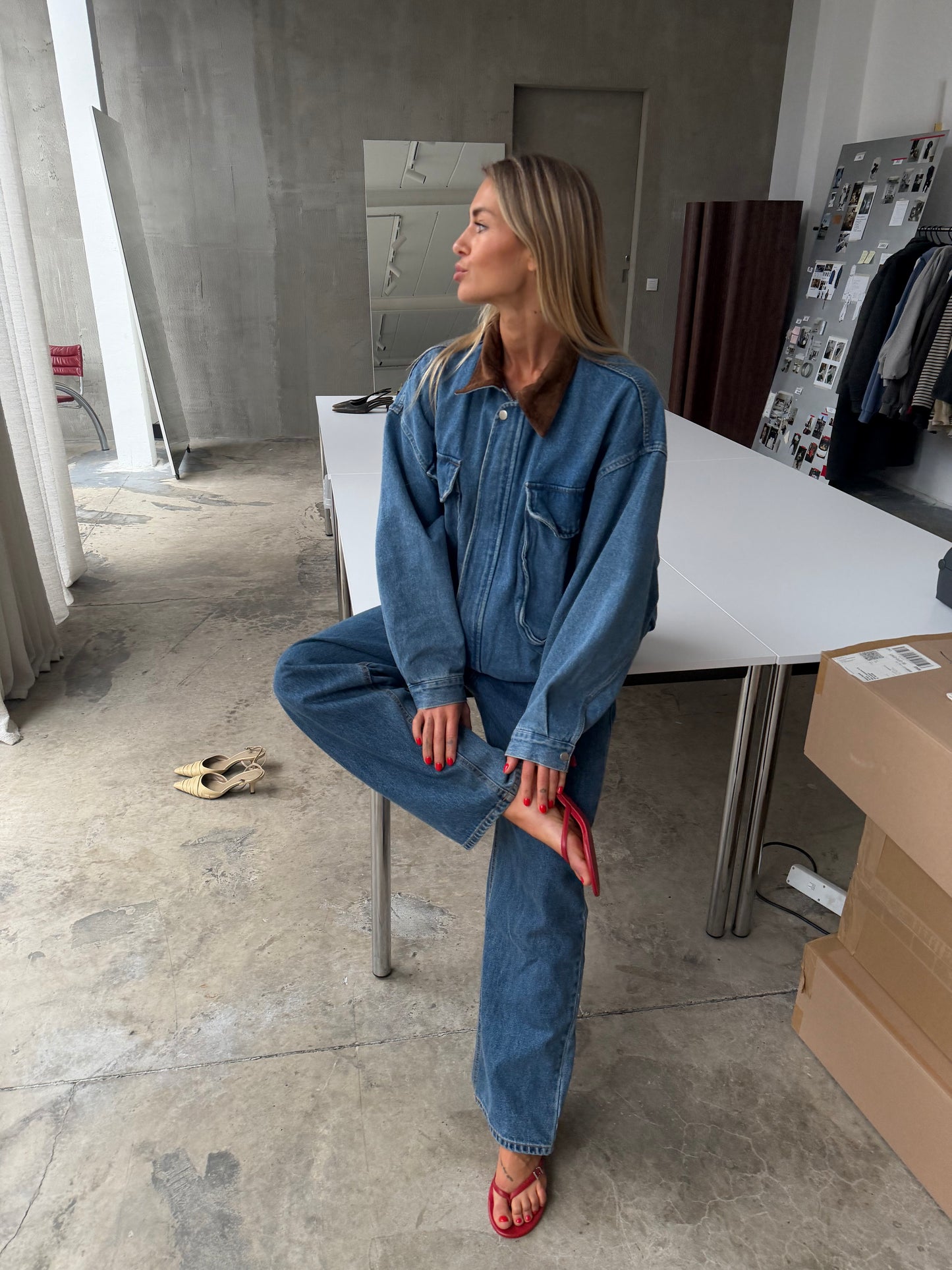 Oversized Corduroy Collared Denim Jacket