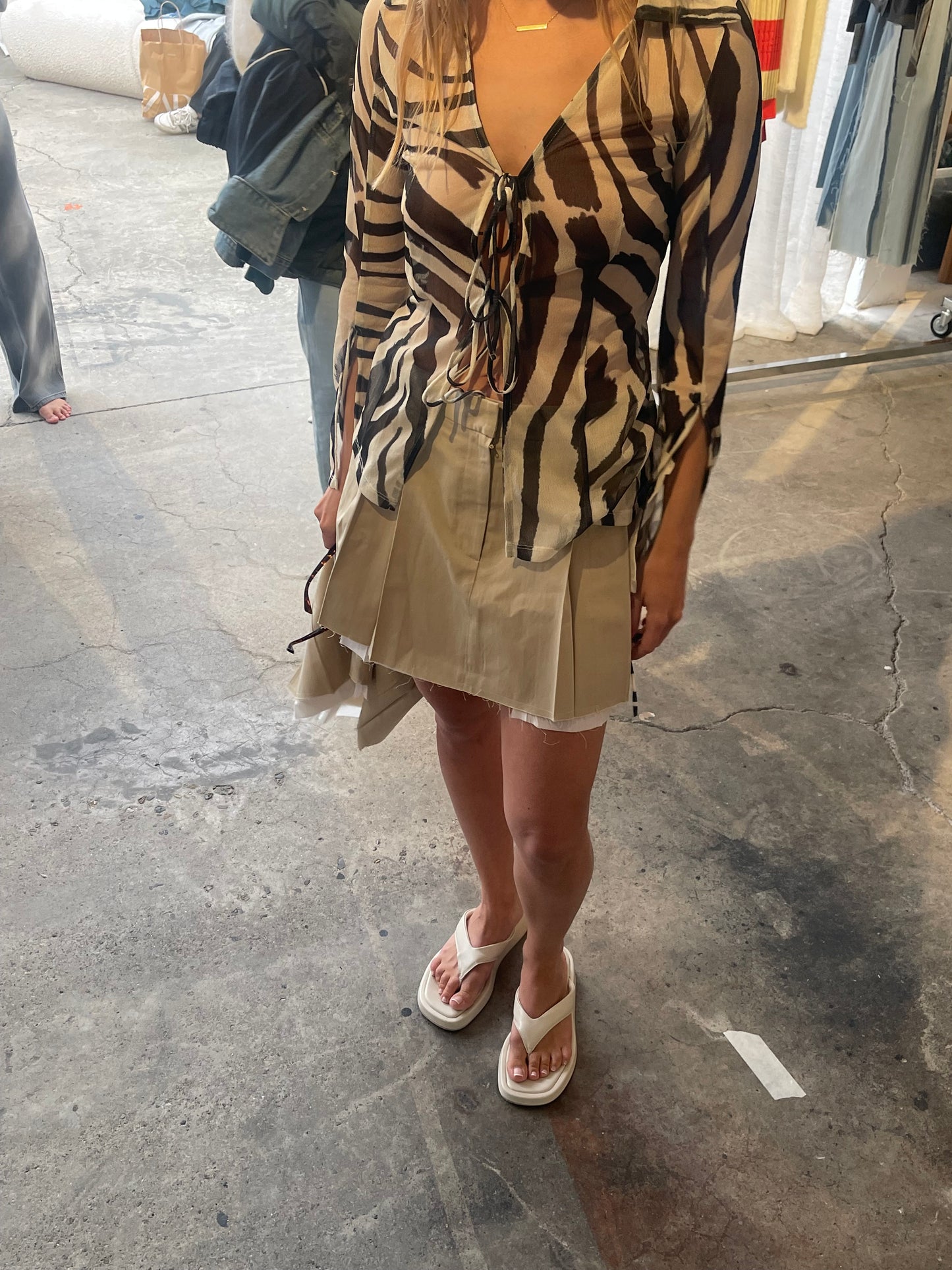 Chino Pleated Mini Skirt Tan