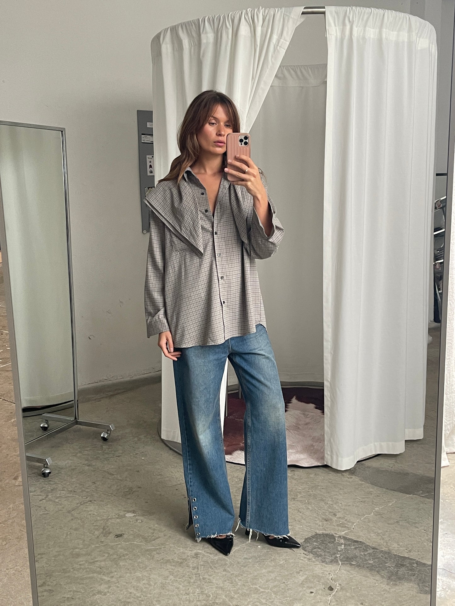 Checked Wrap Shirt Grey