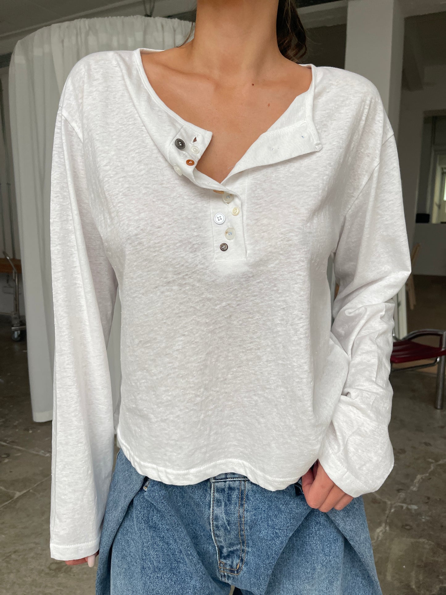 Buttoned Detail Longsleeve Tee White