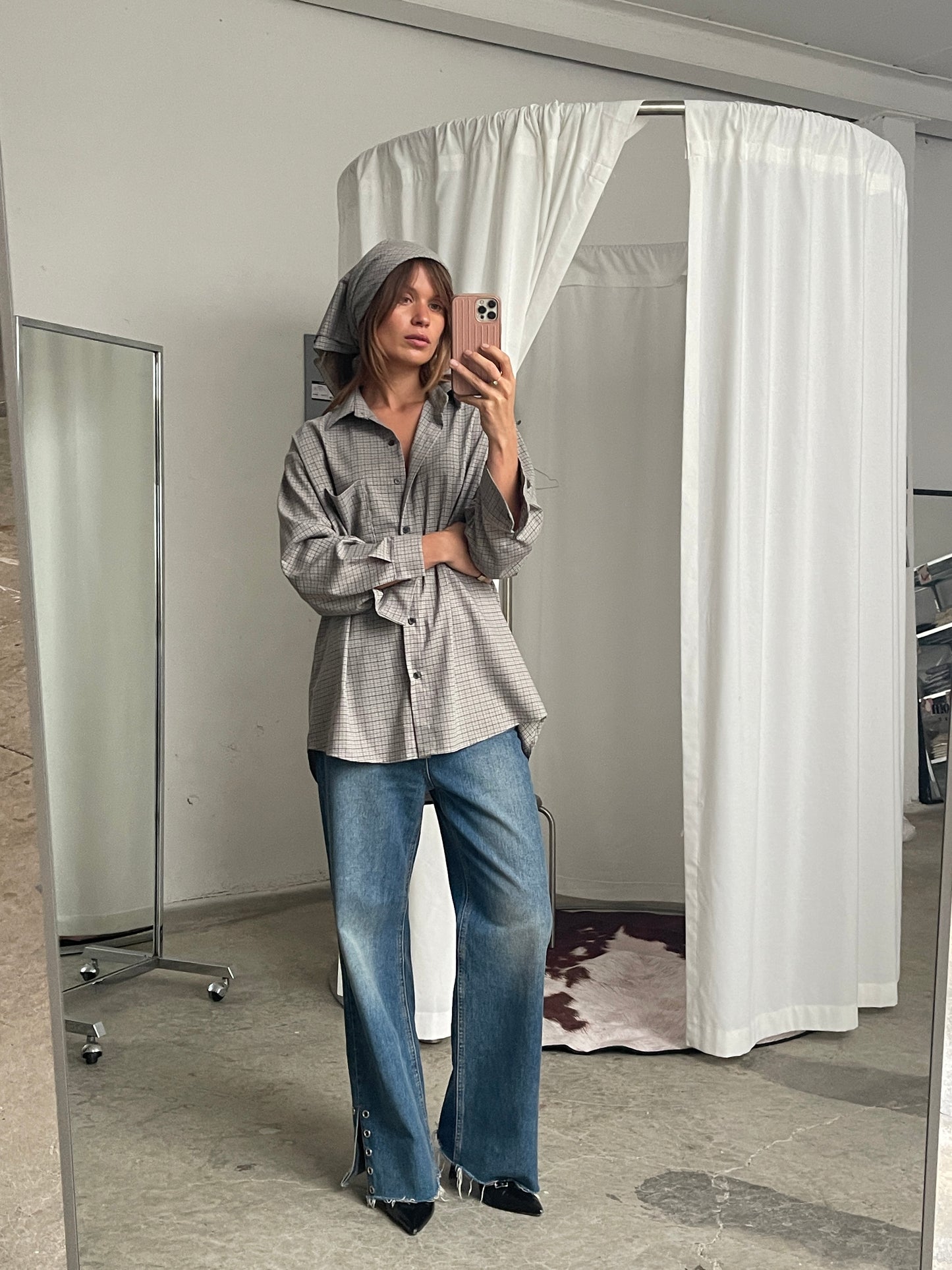 Checked Wrap Shirt Grey