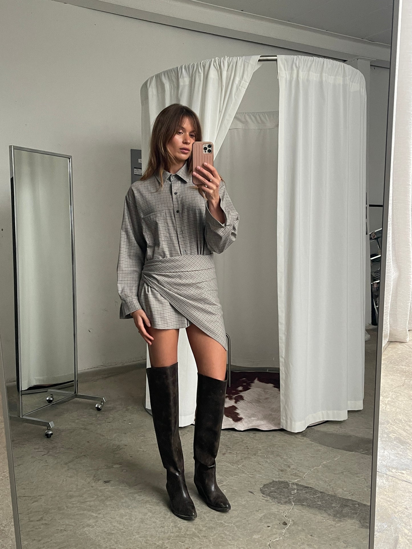 Checked Wrap Shirt Grey