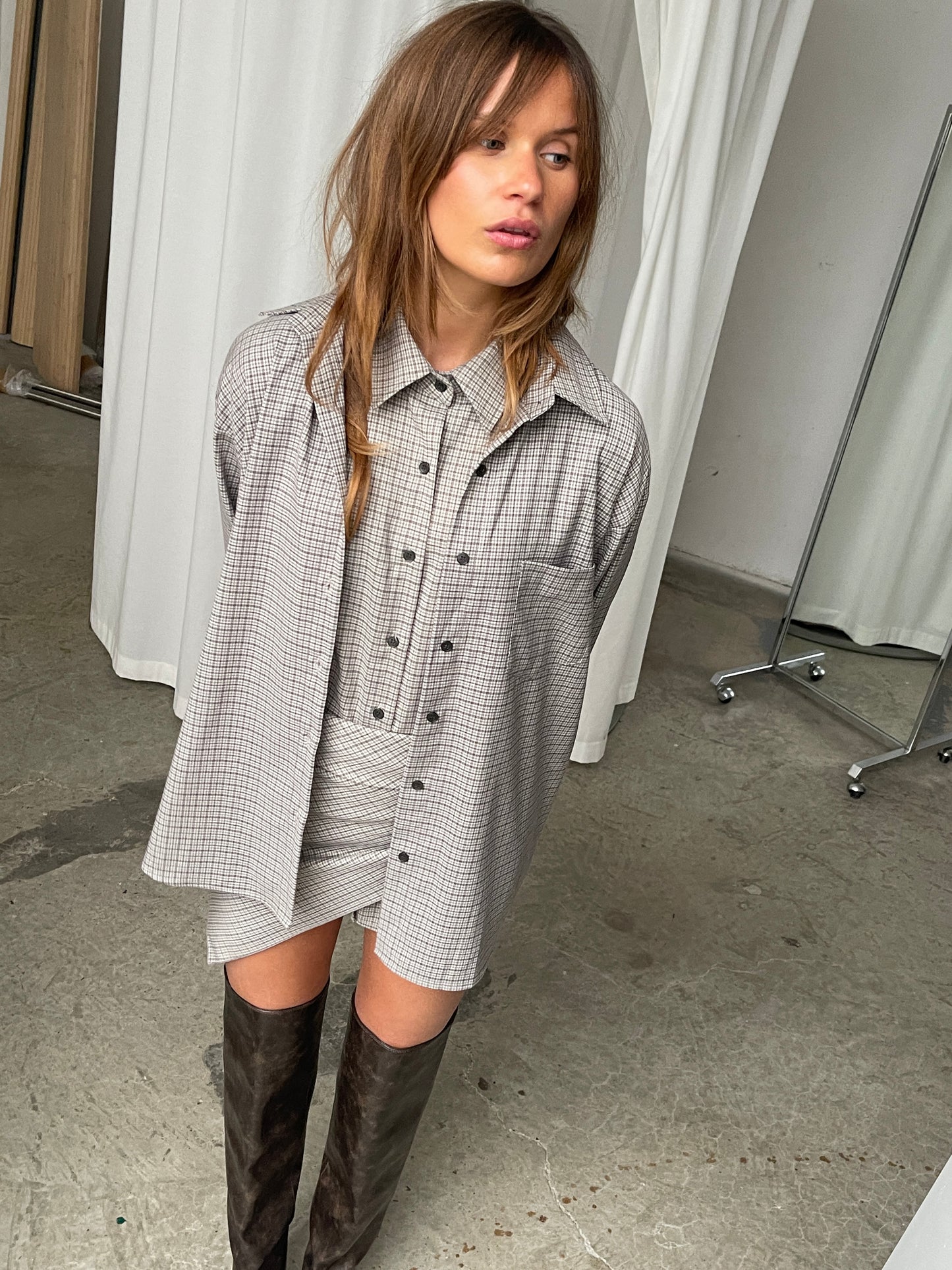 Checked Wrap Shirt Grey
