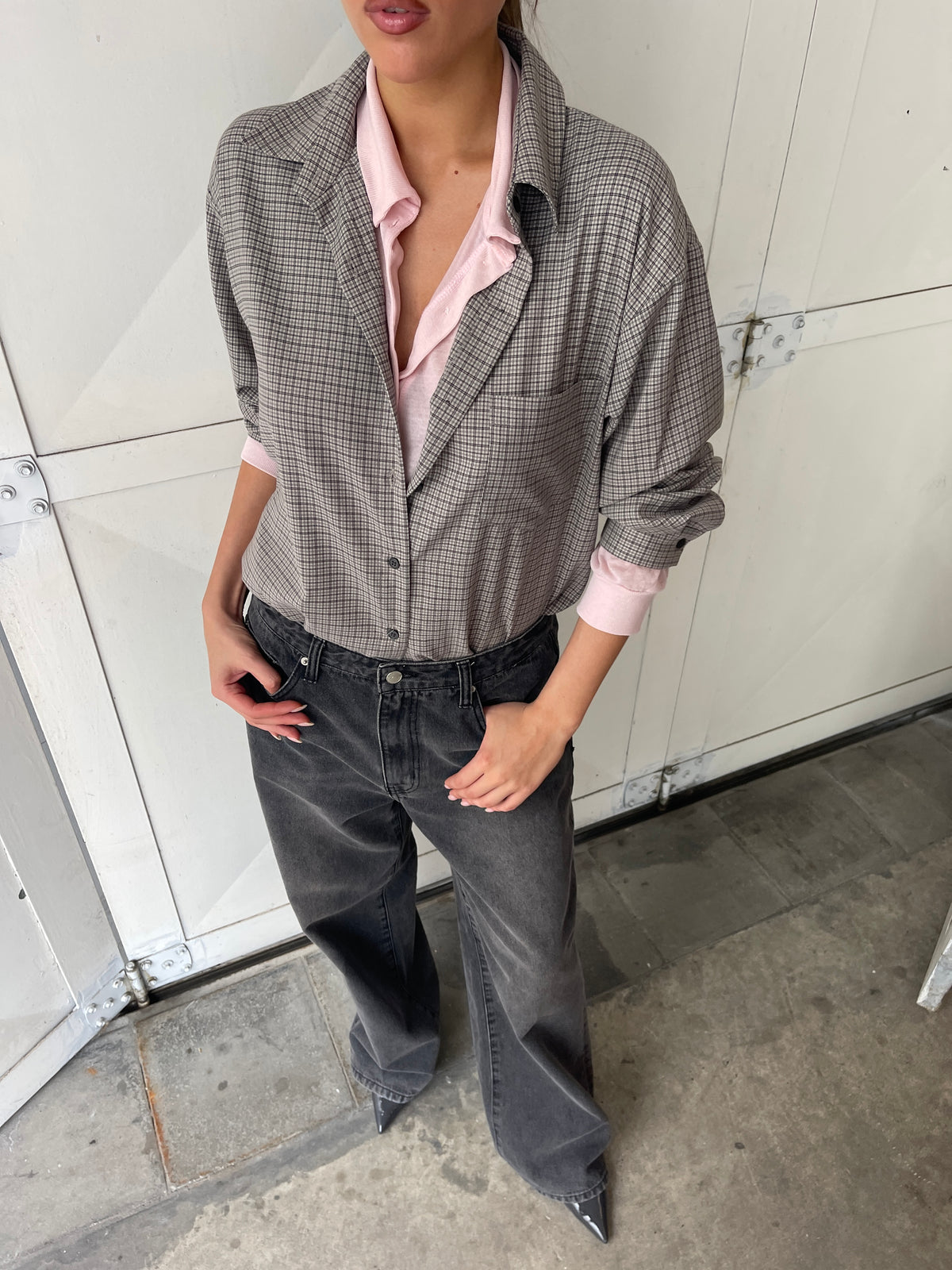 Checked Wrap Shirt Grey