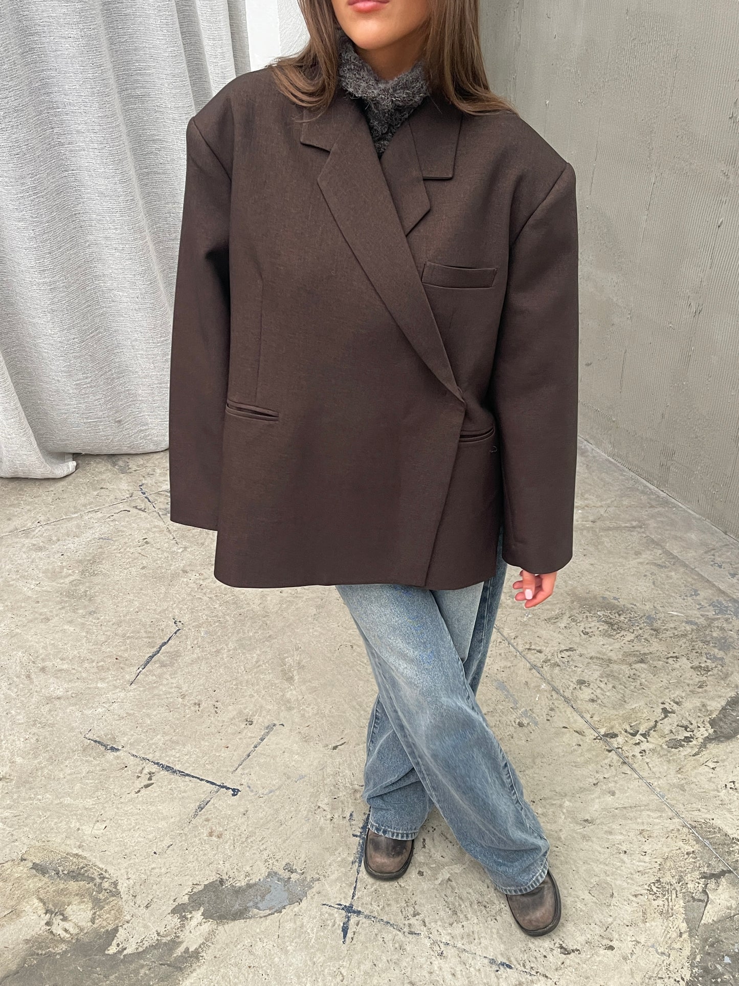 Oversized Side Slit Blazer Dark Brown