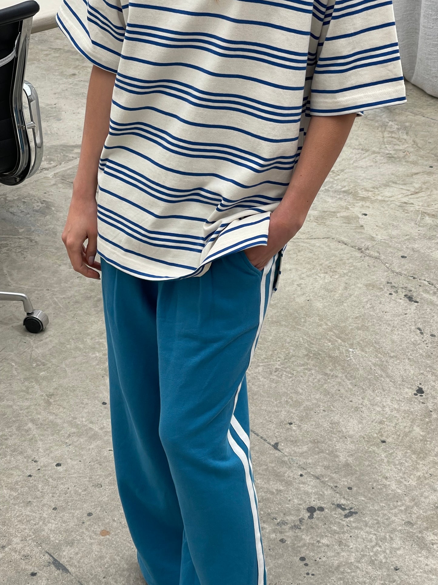 Oversized Striped Round Neck Tee Ivory
