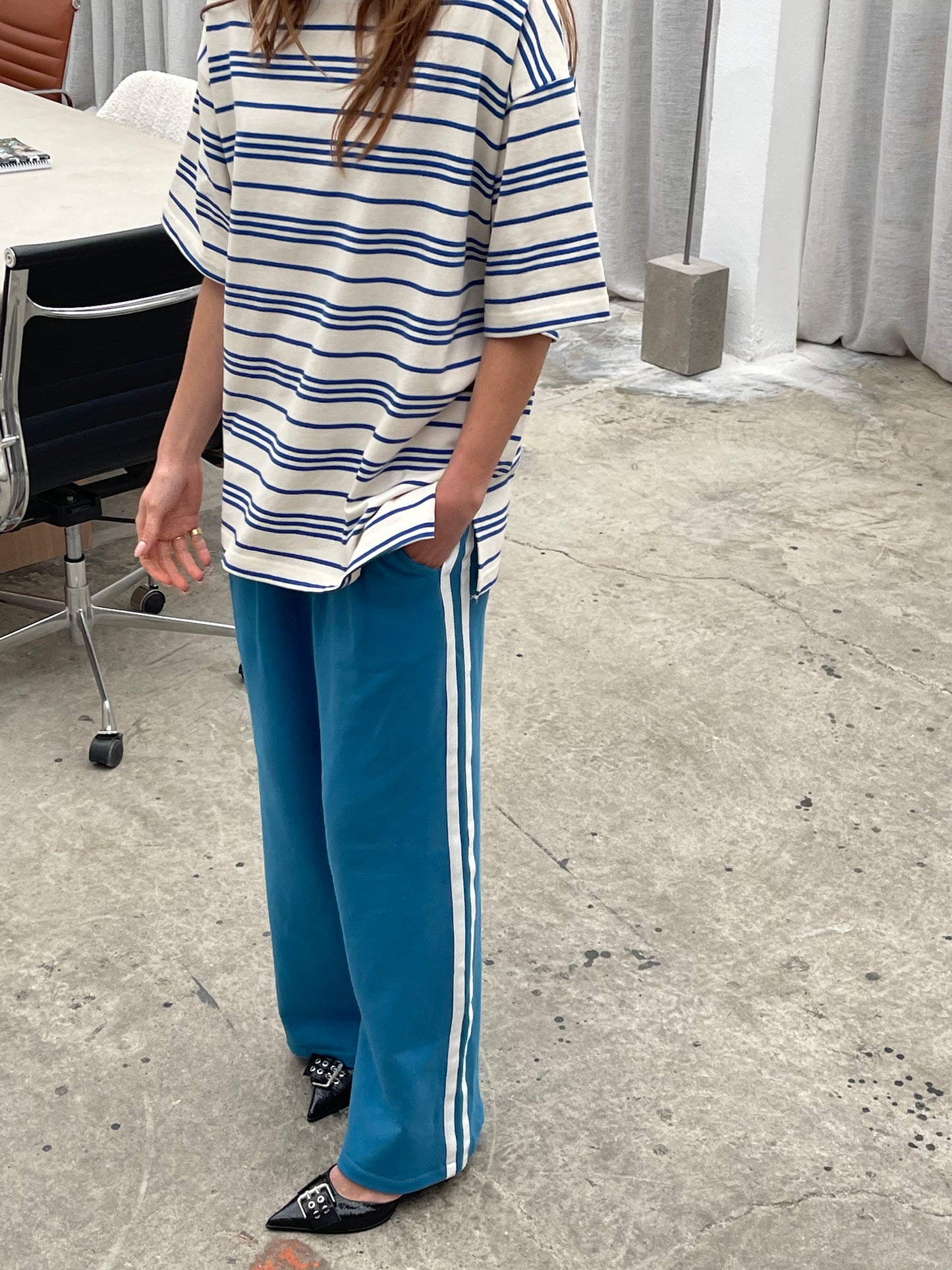 Oversized Striped Round Neck Tee Ivory