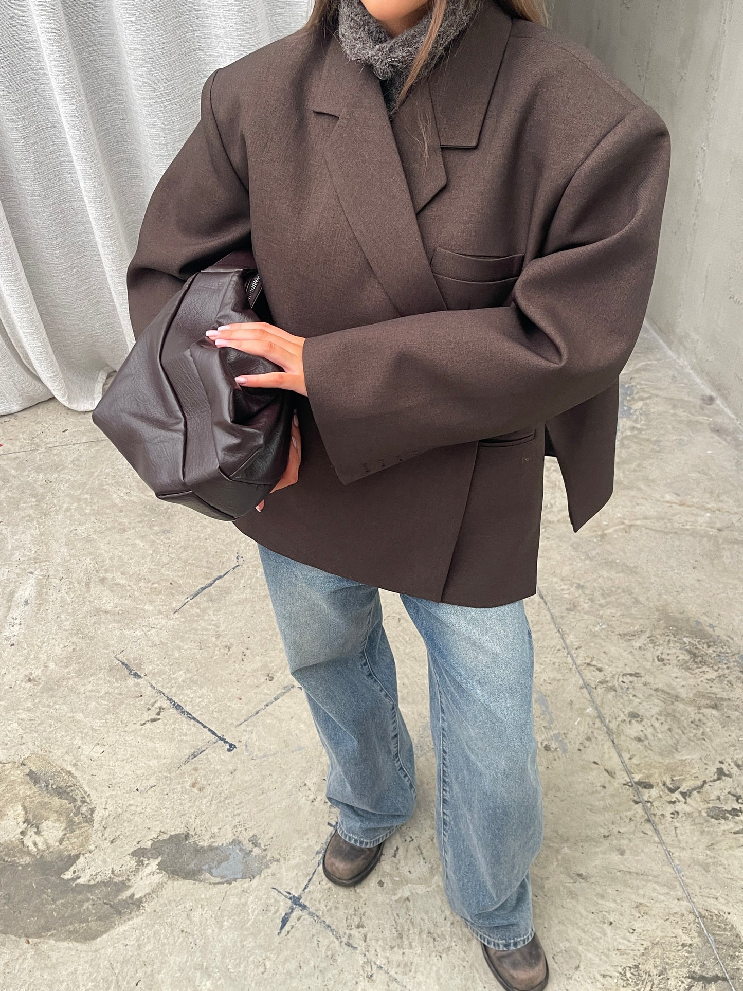 Oversized Side Slit Blazer Dark Brown