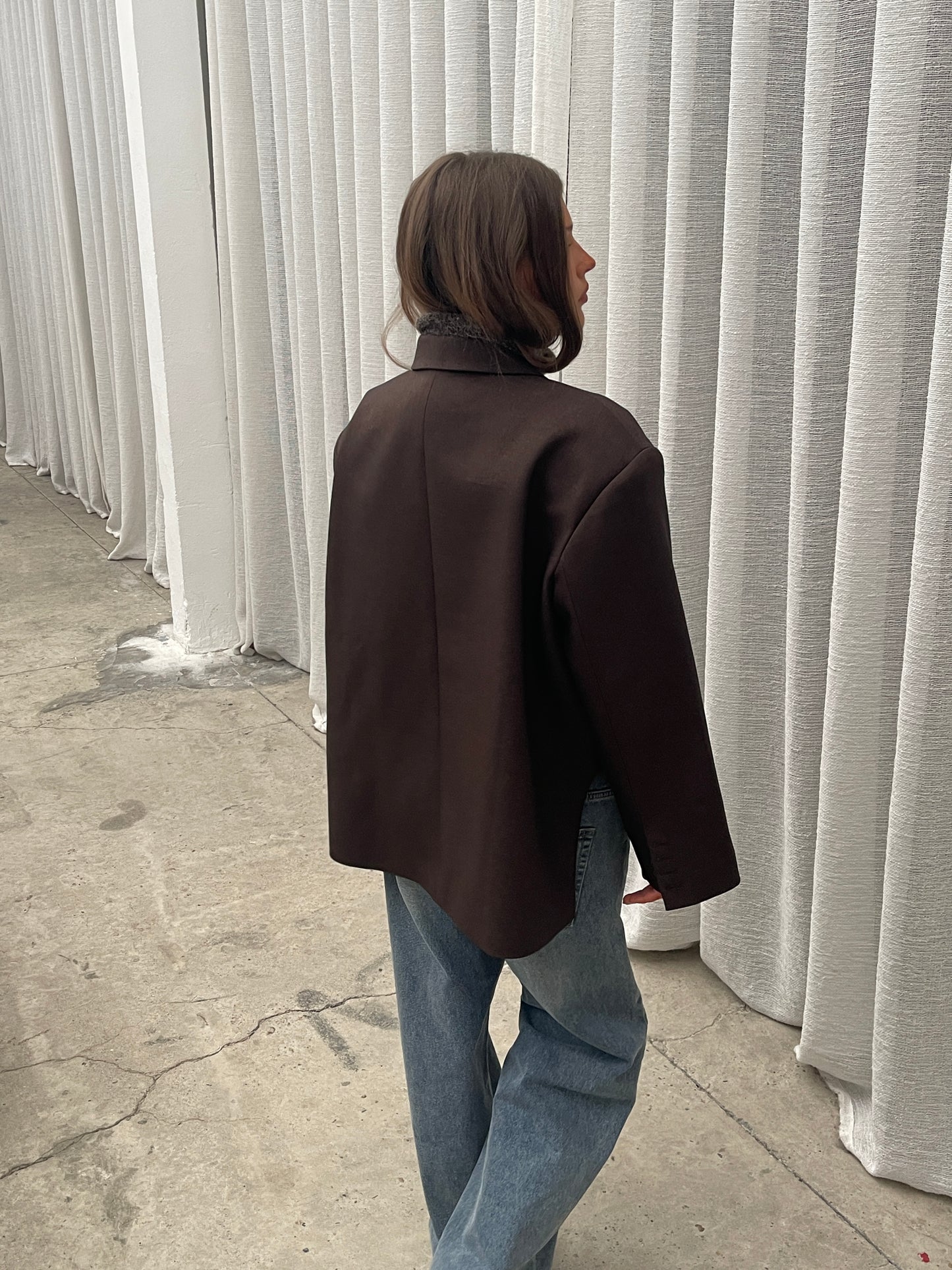 Oversized Side Slit Blazer Dark Brown