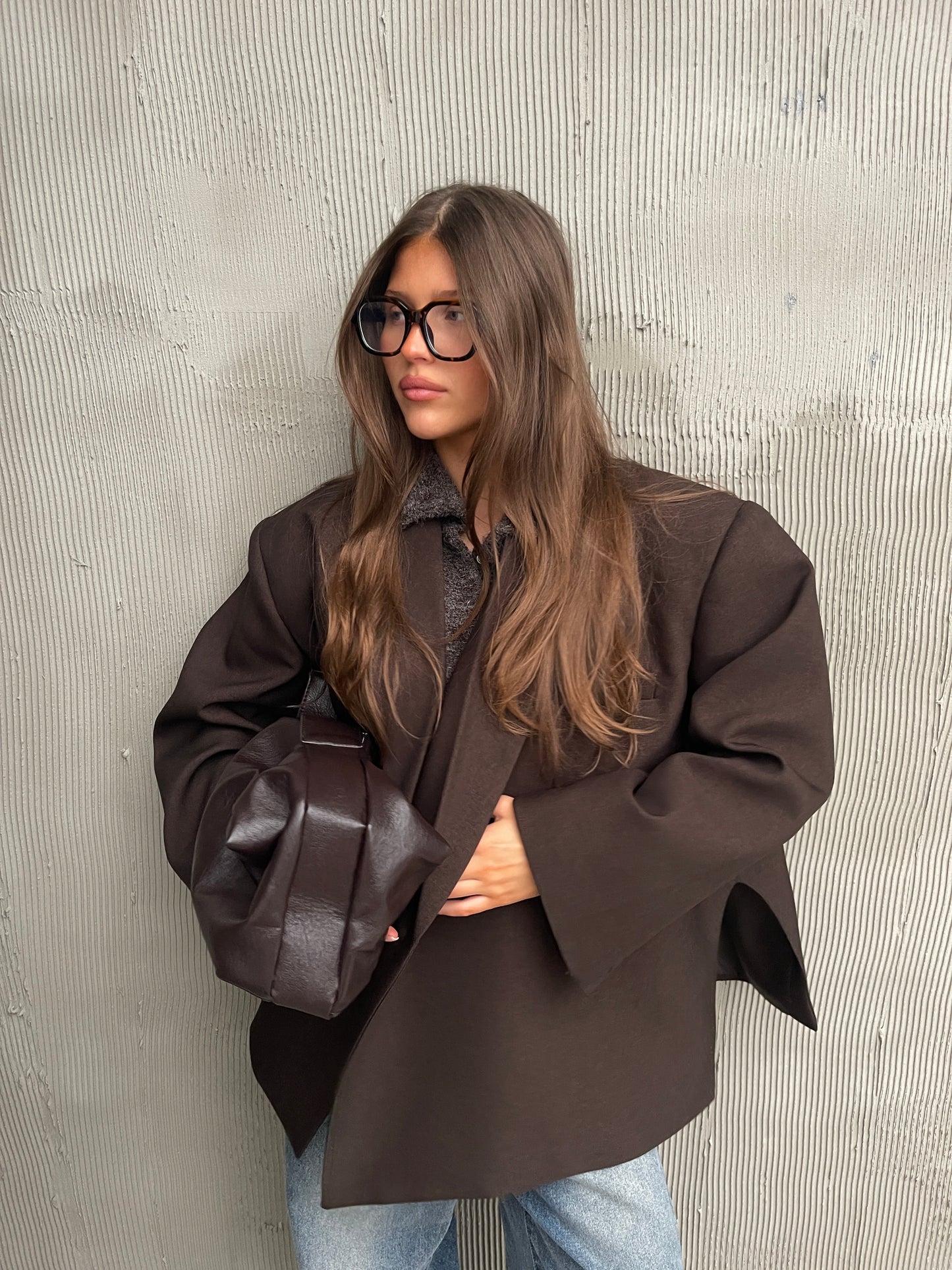 Oversized Side Slit Blazer Dark Brown