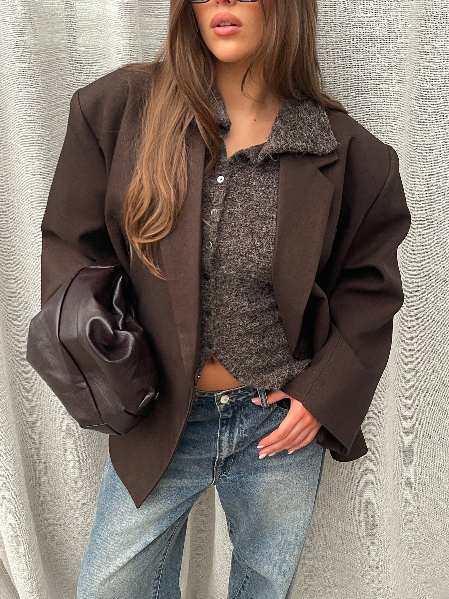 Oversized Side Slit Blazer Dark Brown
