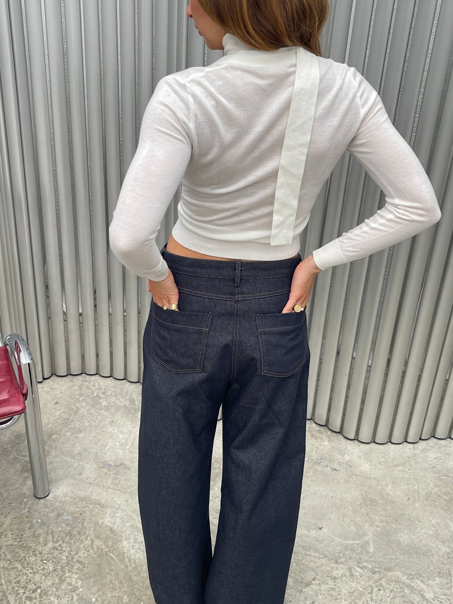 Semi Sheer Scarf Detail Cardigan White