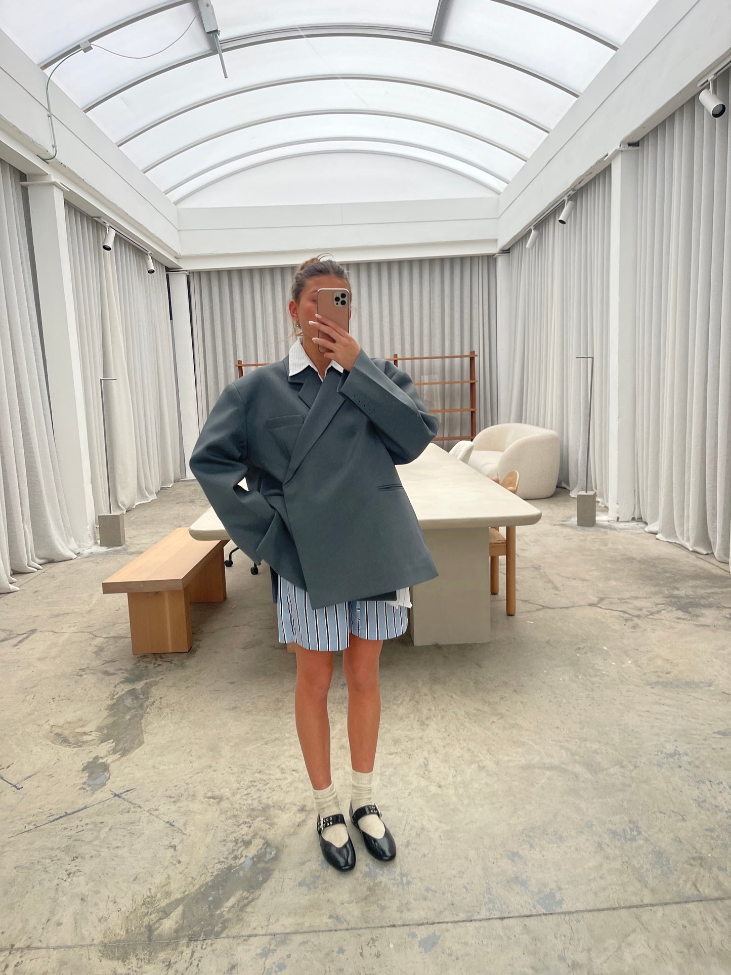 Übergroßer Blazer mit Seitenschlitz Stahlblau