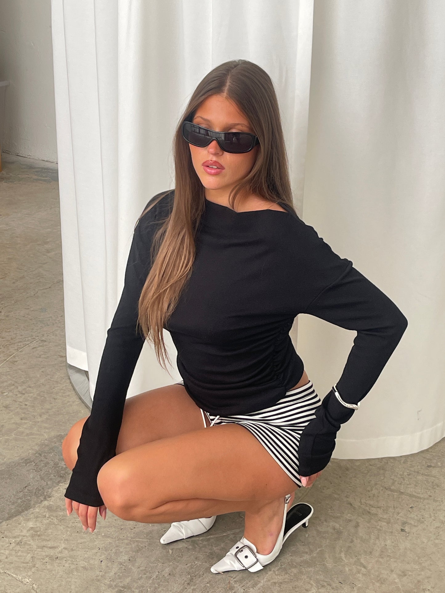 Black And White Striped Mini Shorts