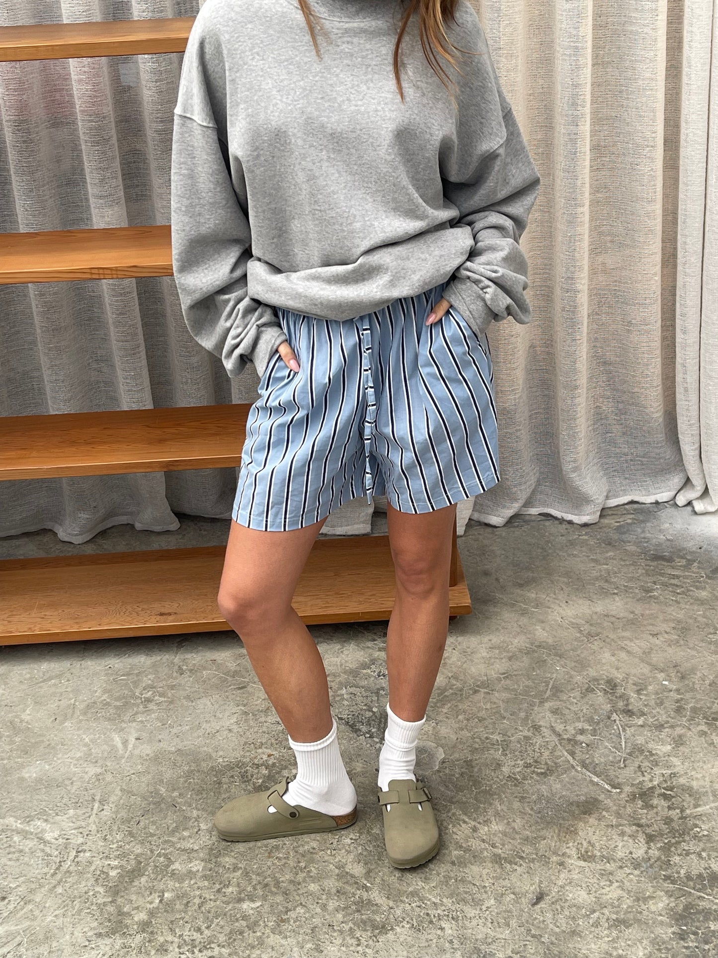 Striped Midi Shorts Blue