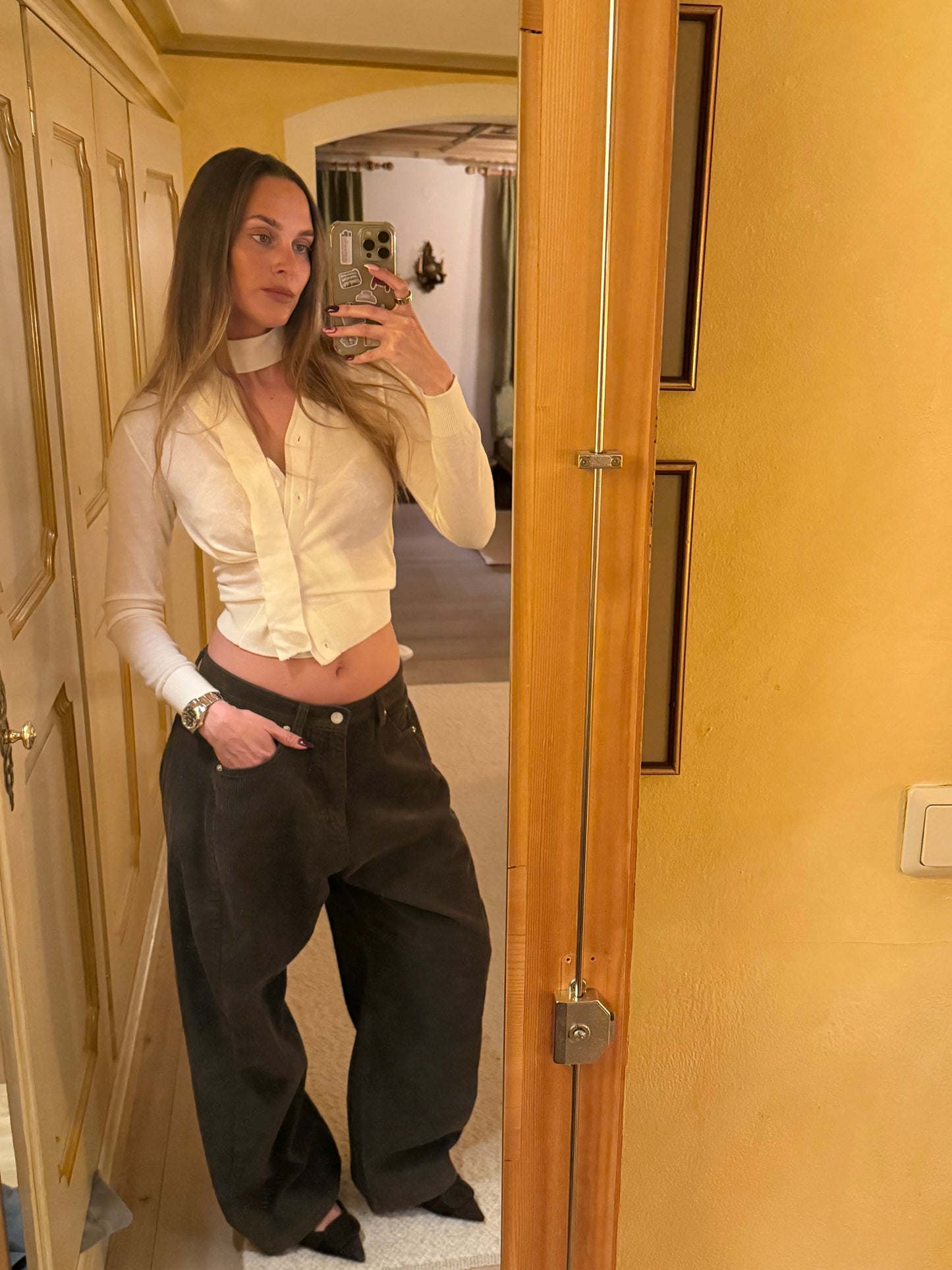 Semi Sheer Scarf Detail Cardigan White