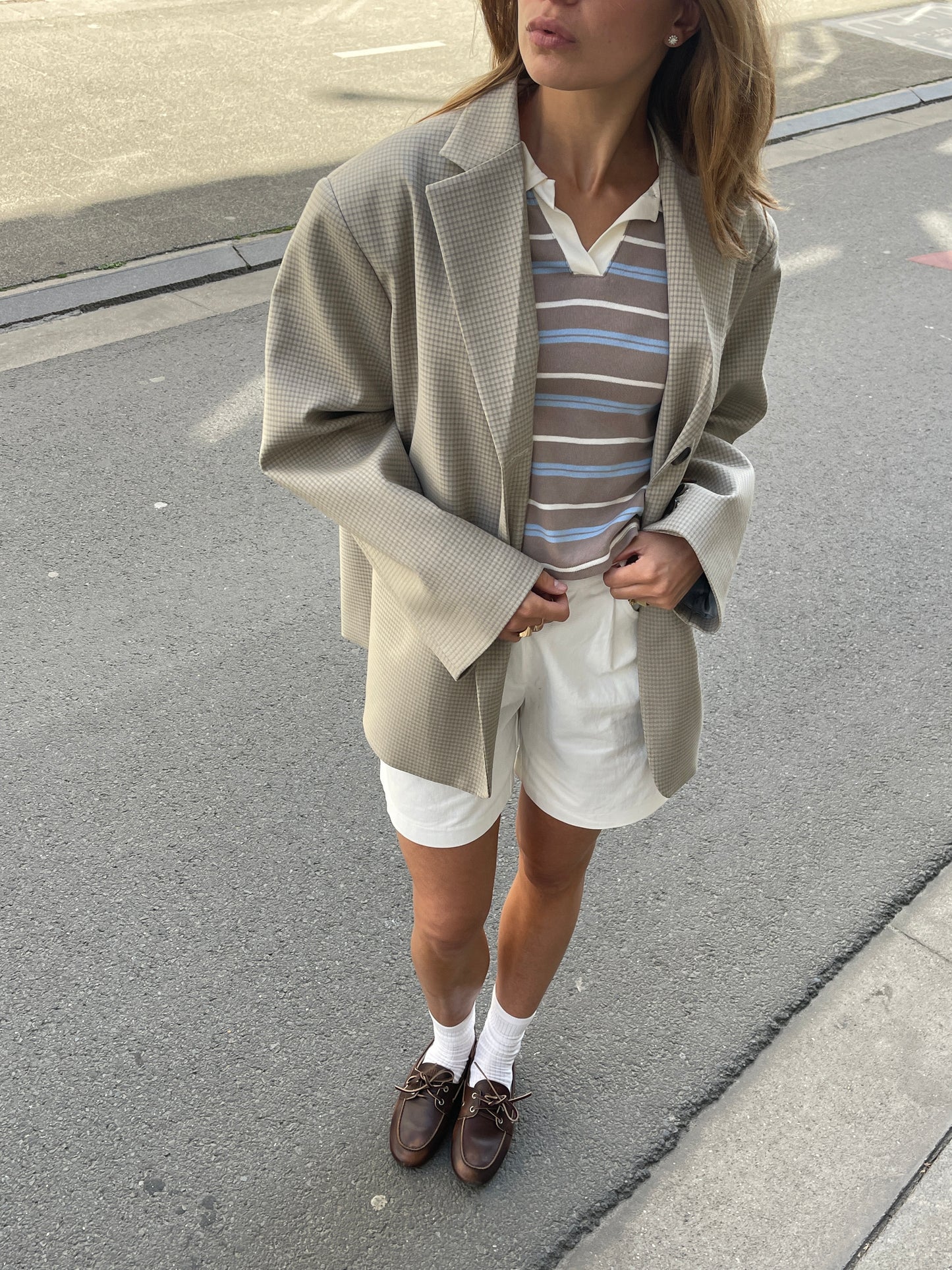 Oversized Checked Blazer Latte