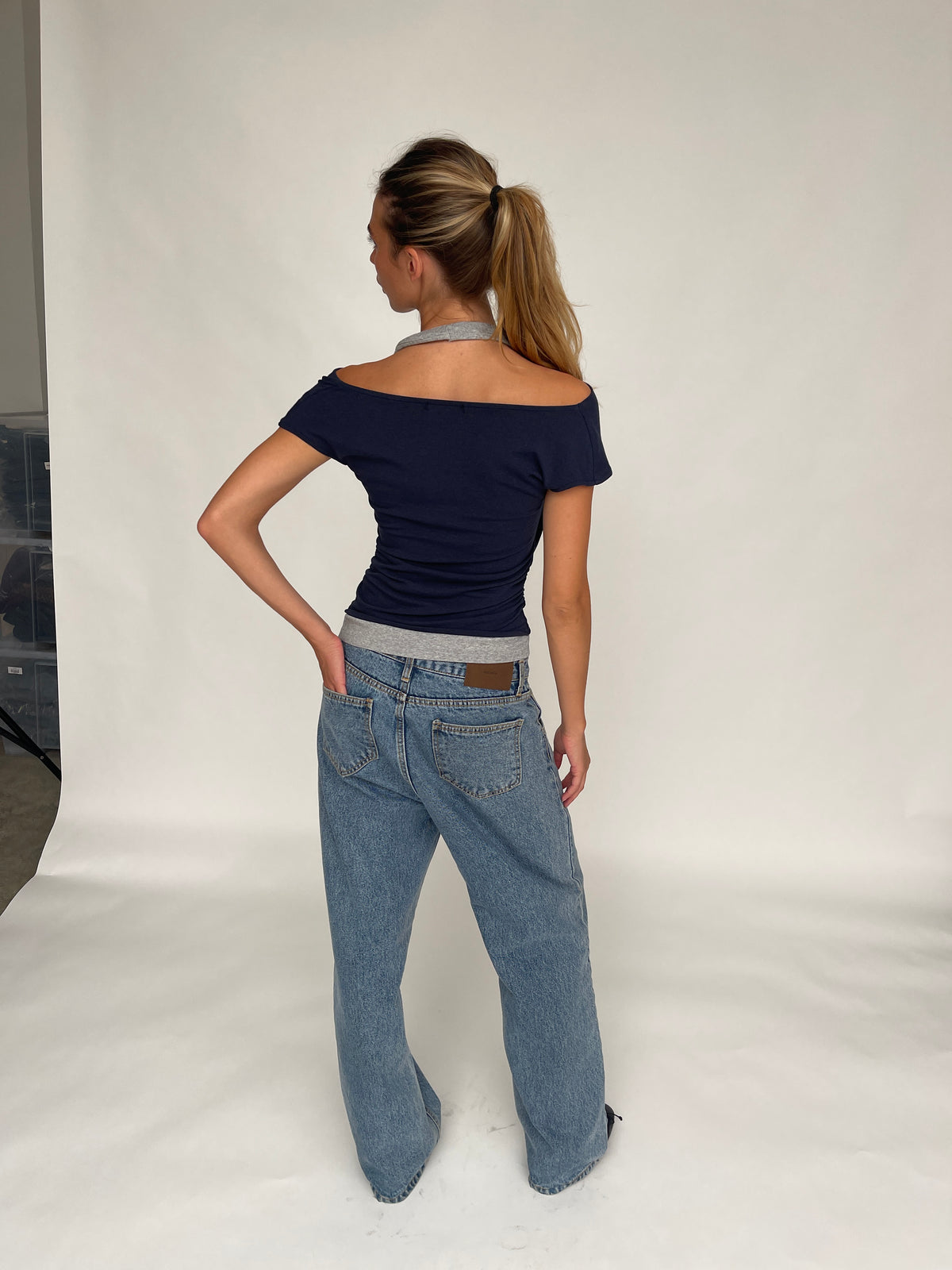 Double Layered Halter Neck Tee Navy