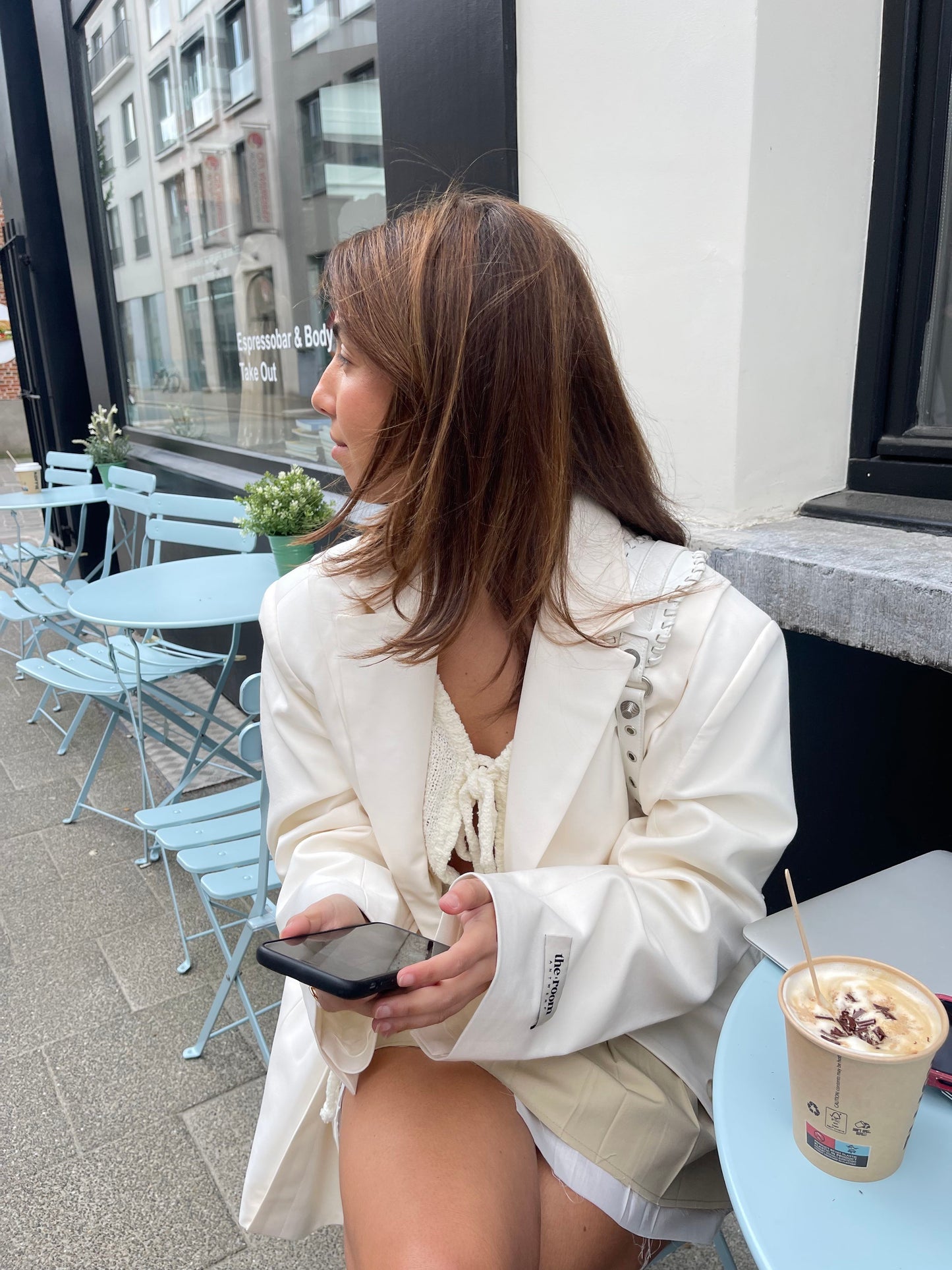 Pleated Shoulder Oversized Blazer Ivory
