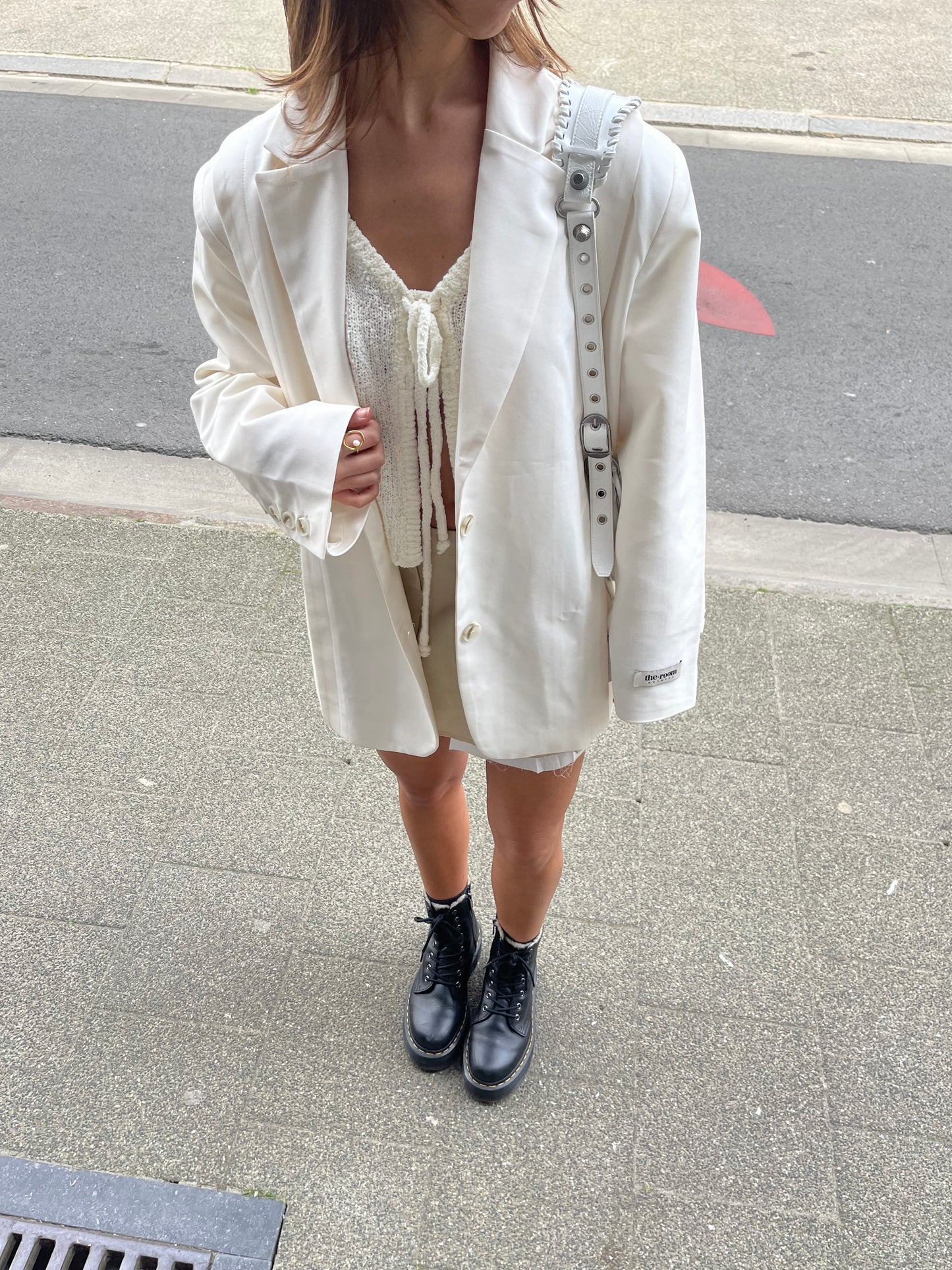 Pleated Shoulder Oversized Blazer Ivory