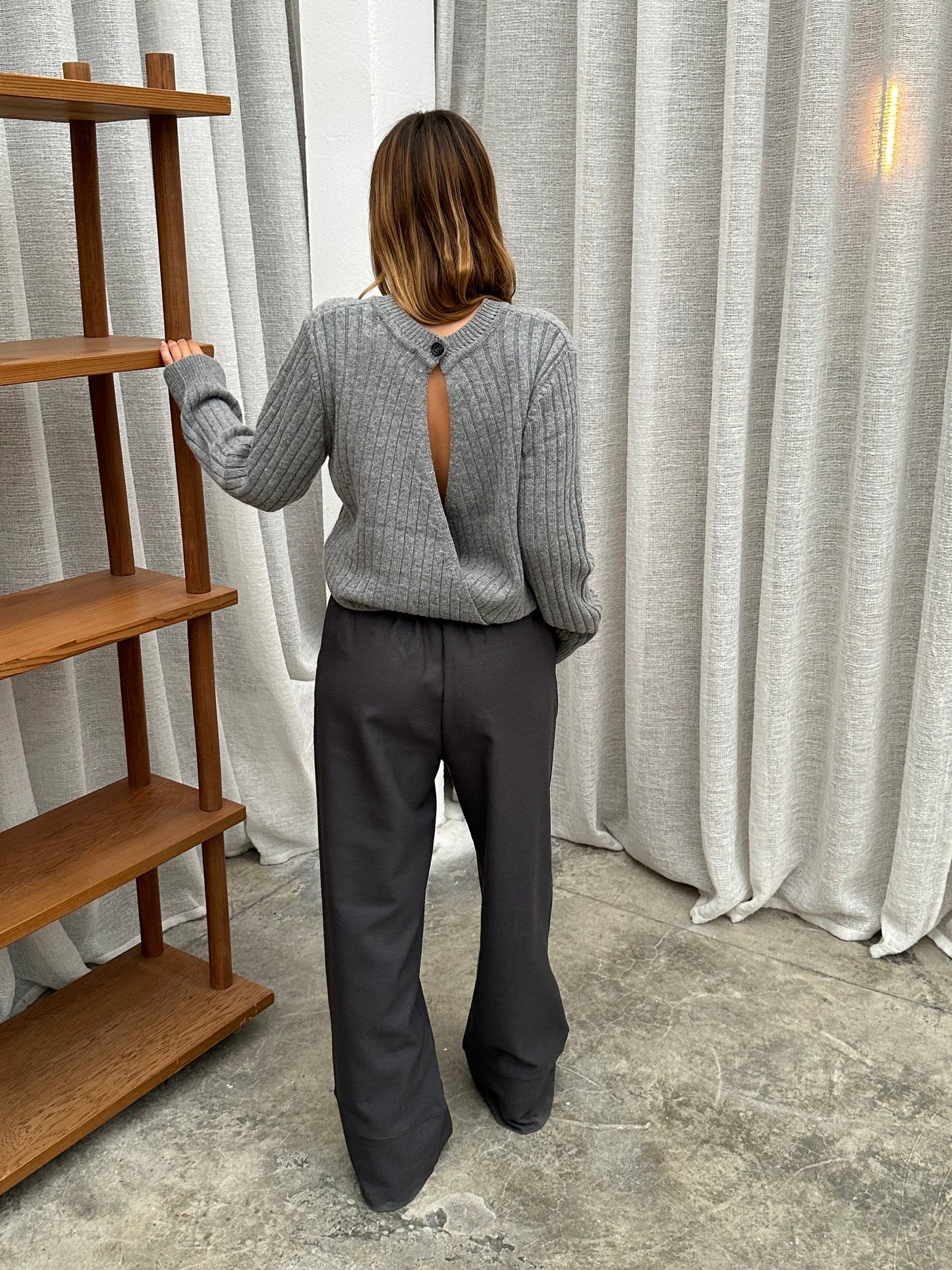 High Waisted Classic Front Pleated Pants Dark Grey