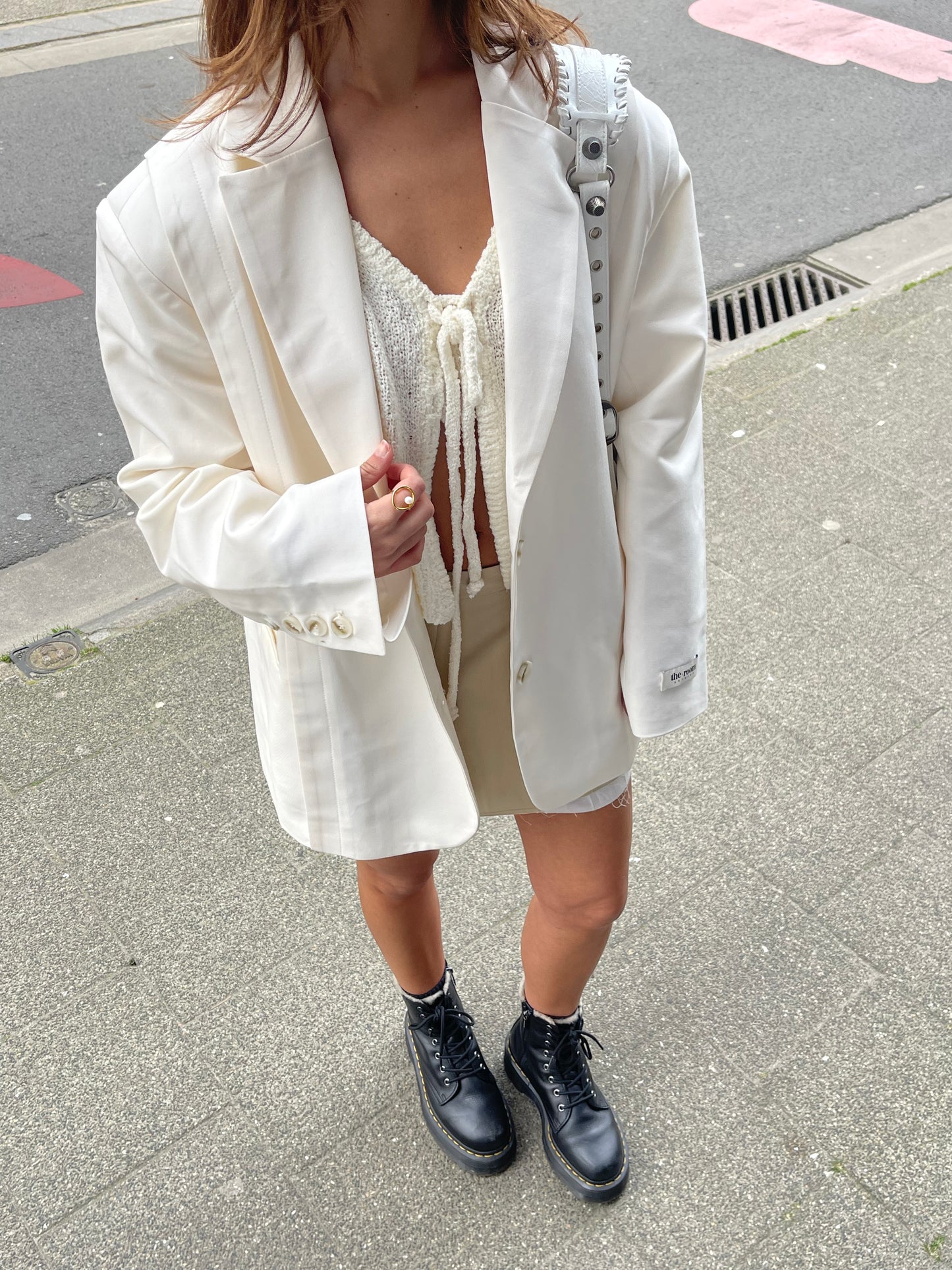 Pleated Shoulder Oversized Blazer Ivory