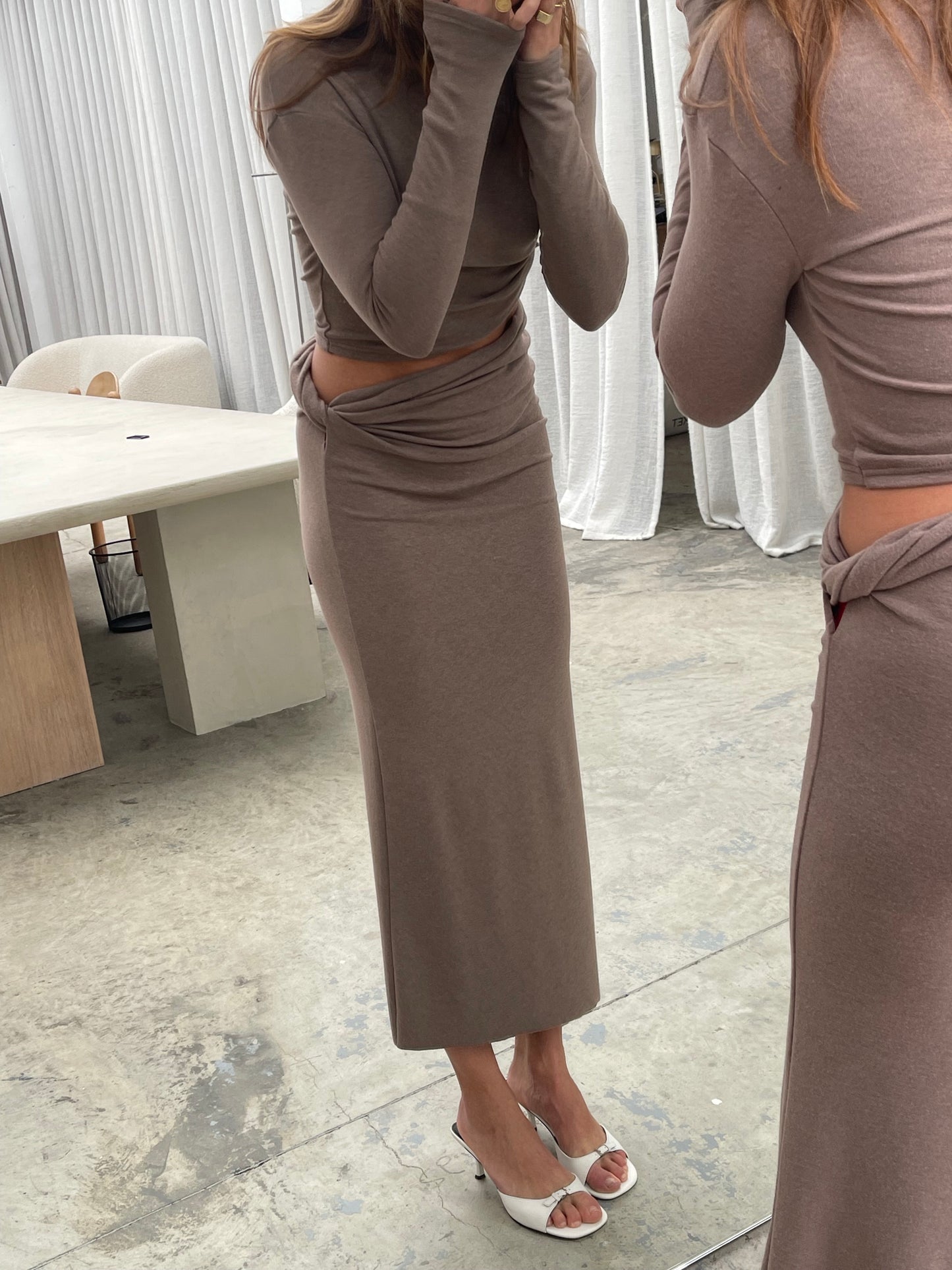 Twisted Low Rise Co-Ord Skirt Light Taupe