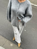 Oversized Press Button Fluffy Cardigan Grey