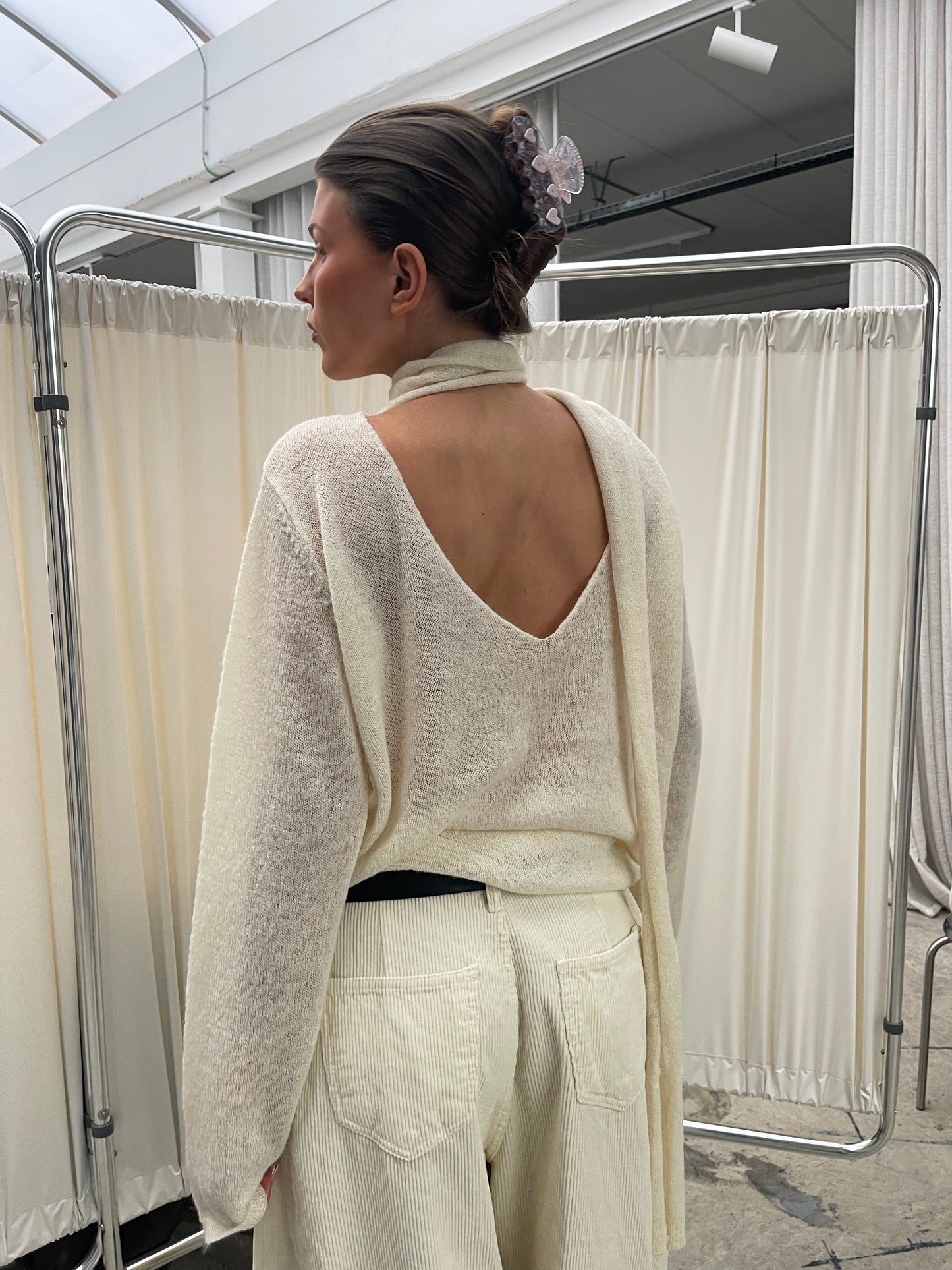 Scarf Detail Loose Knit Cream