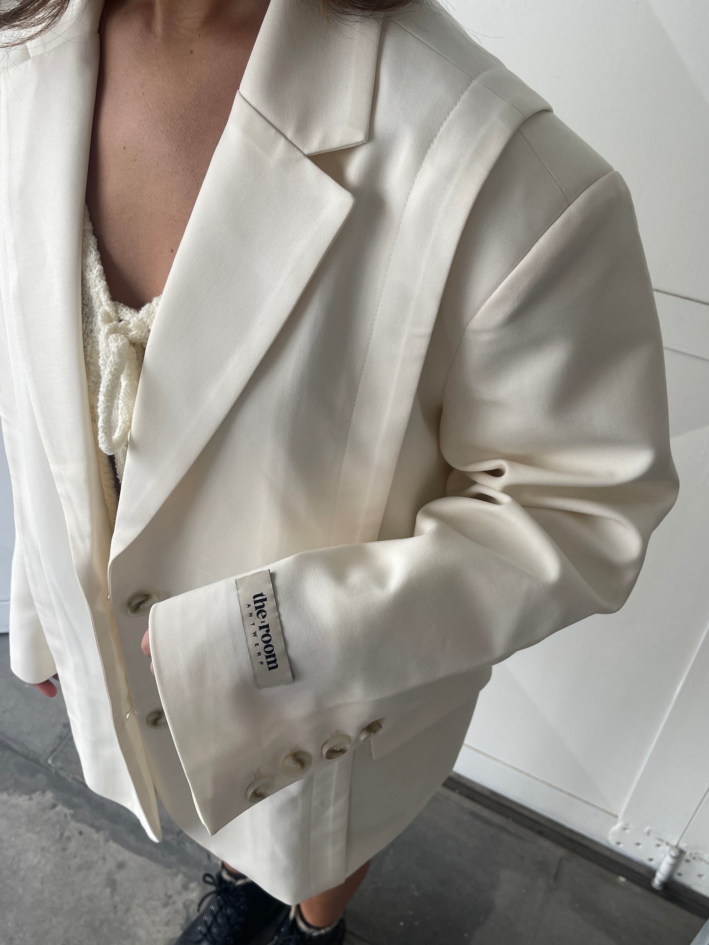 Pleated Shoulder Oversized Blazer Ivory