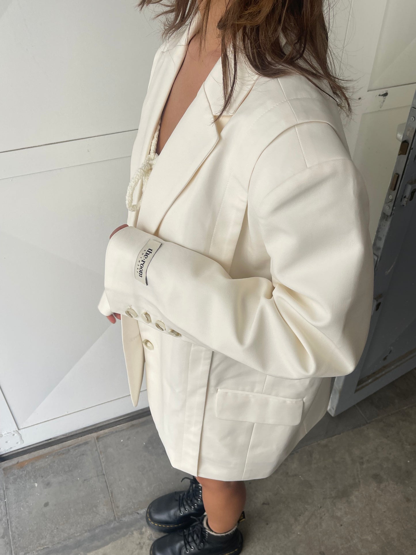 Pleated Shoulder Oversized Blazer Ivory