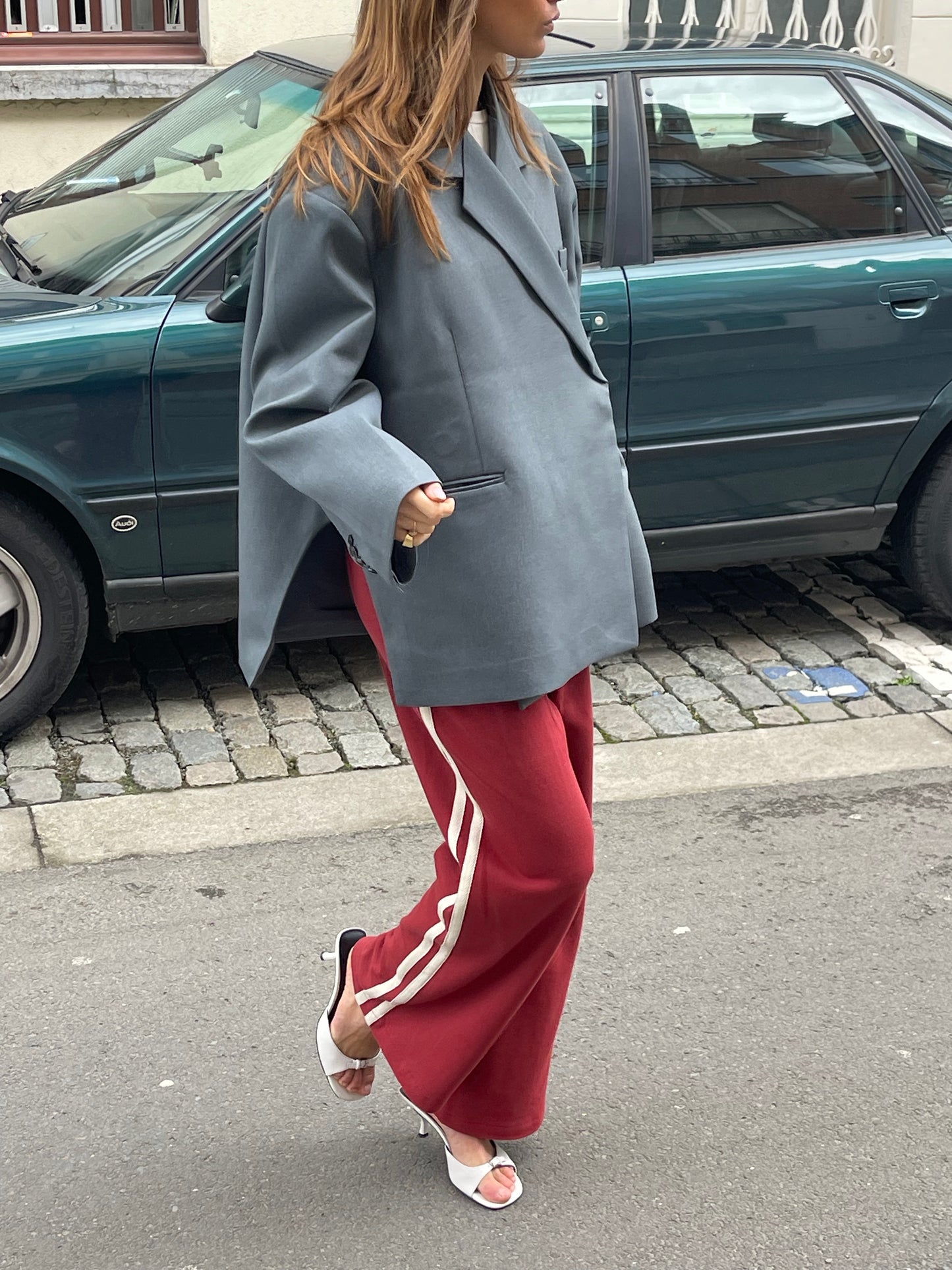 Übergroßer Blazer mit Seitenschlitz Stahlblau