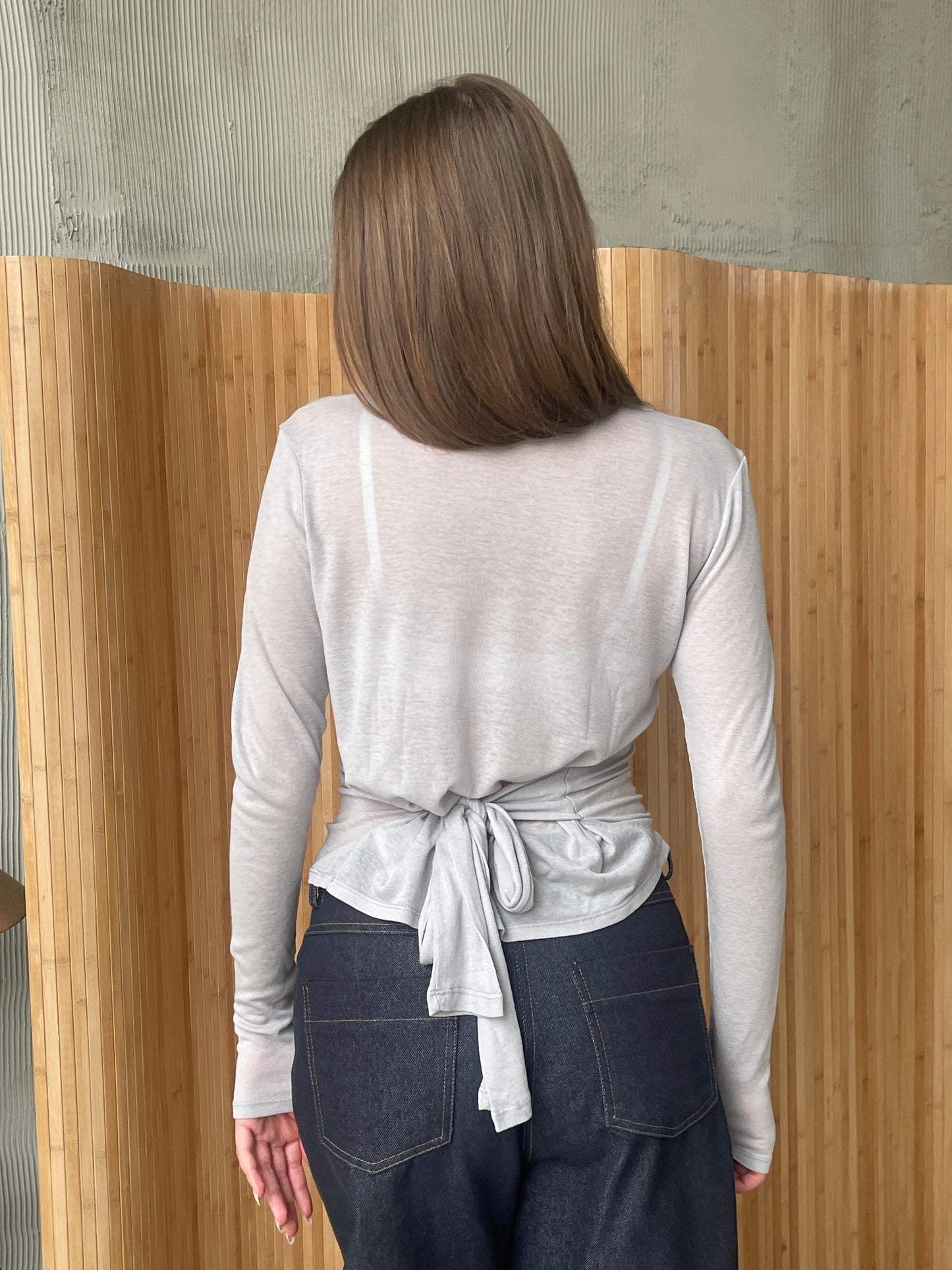 Sheer Button Detail Longsleeve Grey