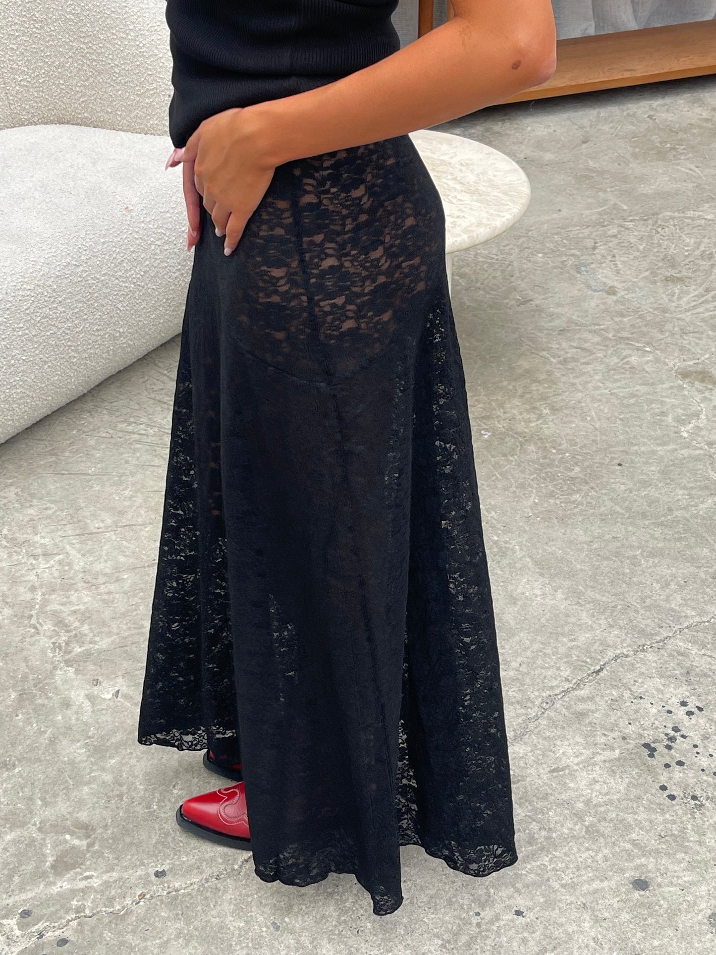 Long Lace Skirt Black