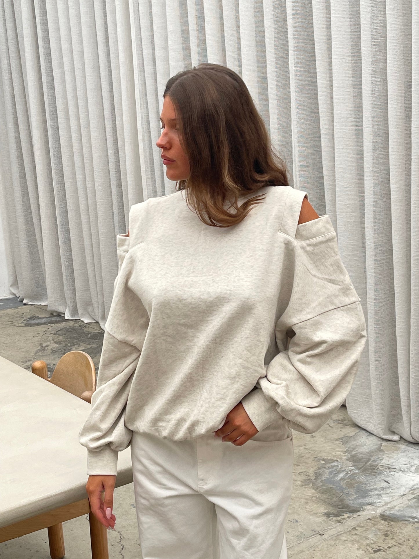 Cut Out Shoulders Sweater Light Grey