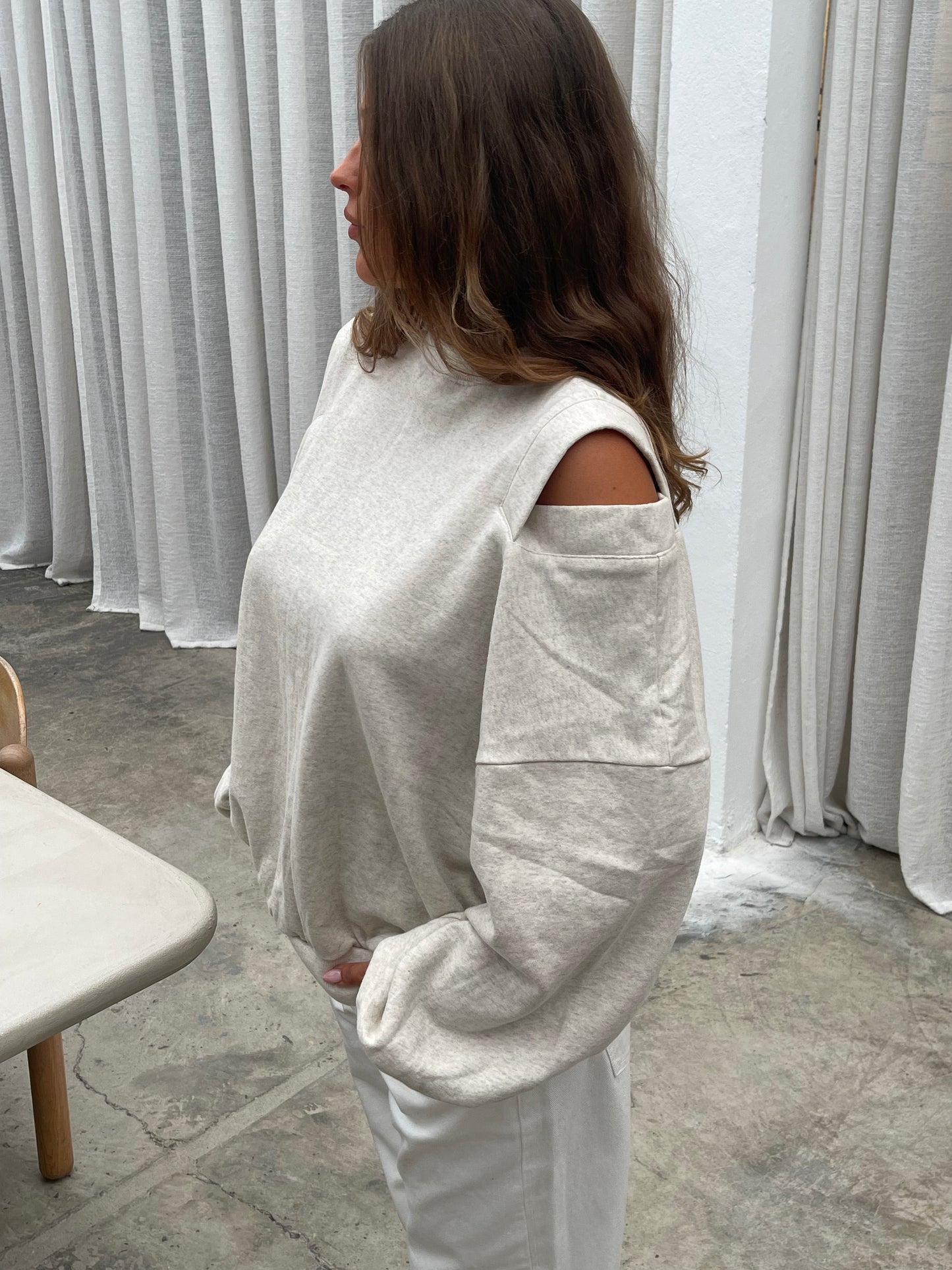 Cut Out Shoulders Sweater Light Grey