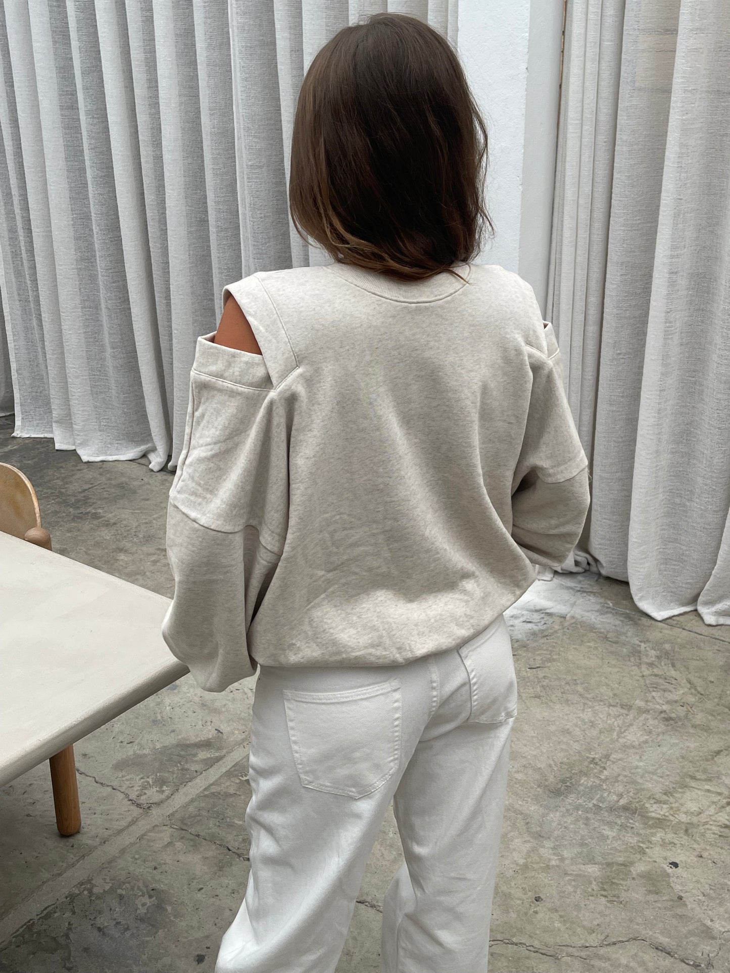 Cut Out Shoulders Sweater Light Grey