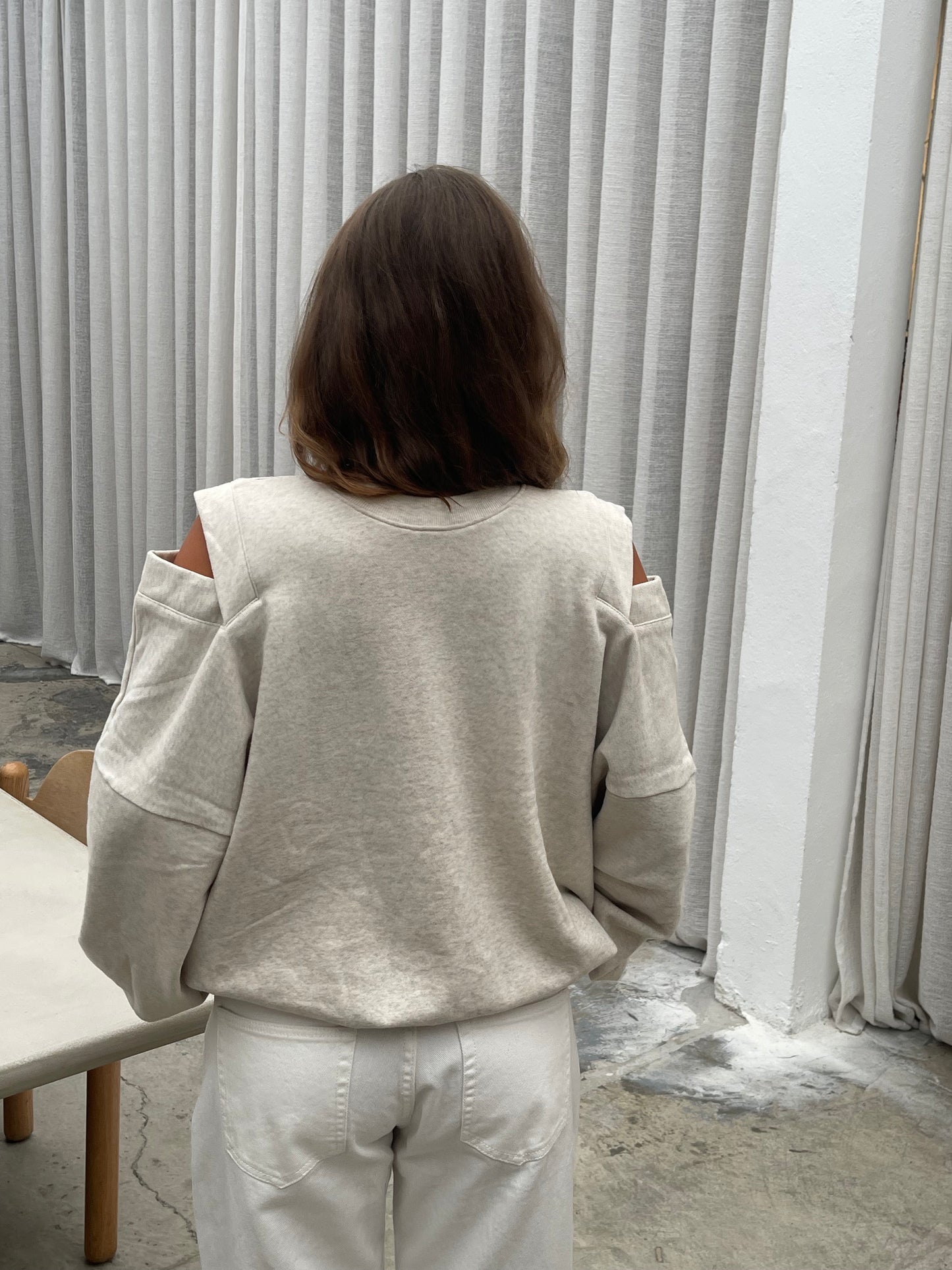 Cut Out Shoulders Sweater Light Grey