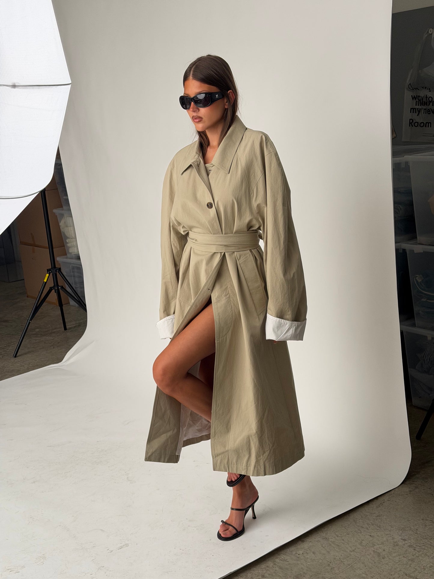 Contrast Lined Long Trenchcoat Camel