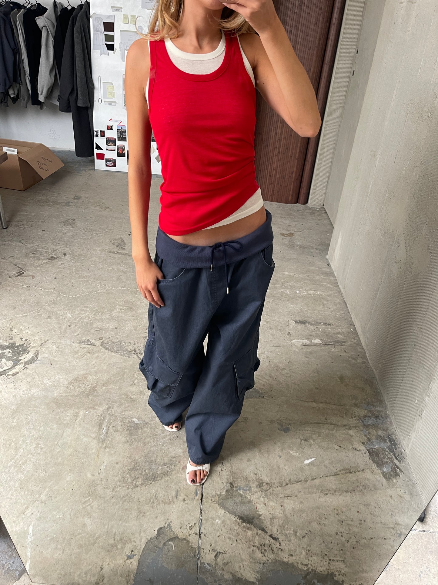 Baggy Fold Over Cargo Pants Navy