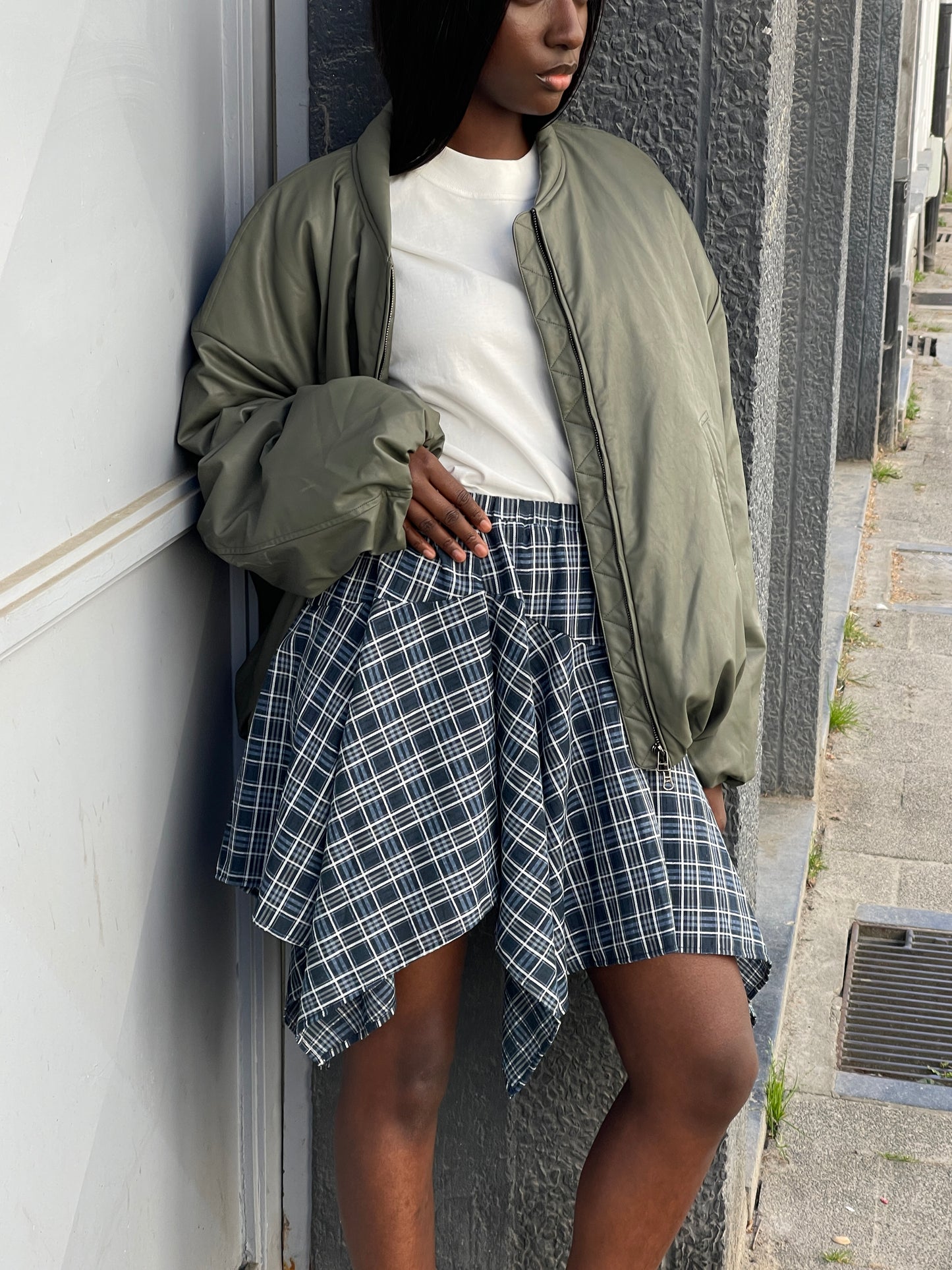 Asymmetric Check Skirt Blue