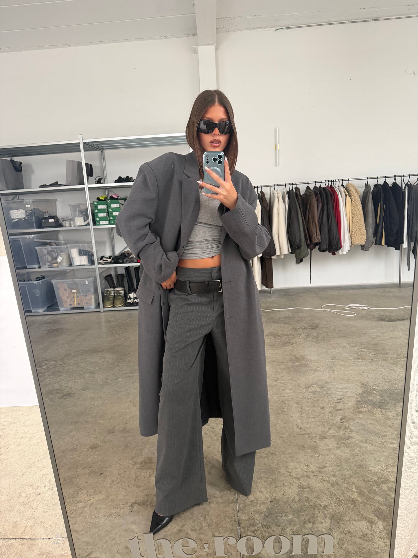 Pinstripe Tailored Pants Charcoal