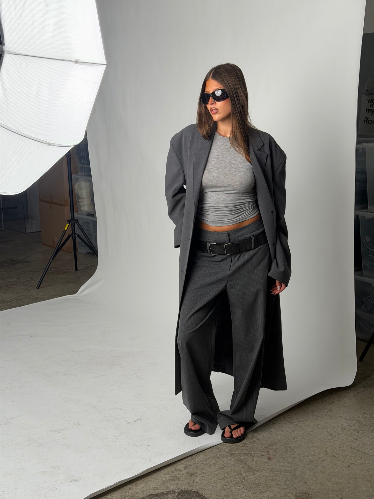Pinstripe Tailored Pants Charcoal
