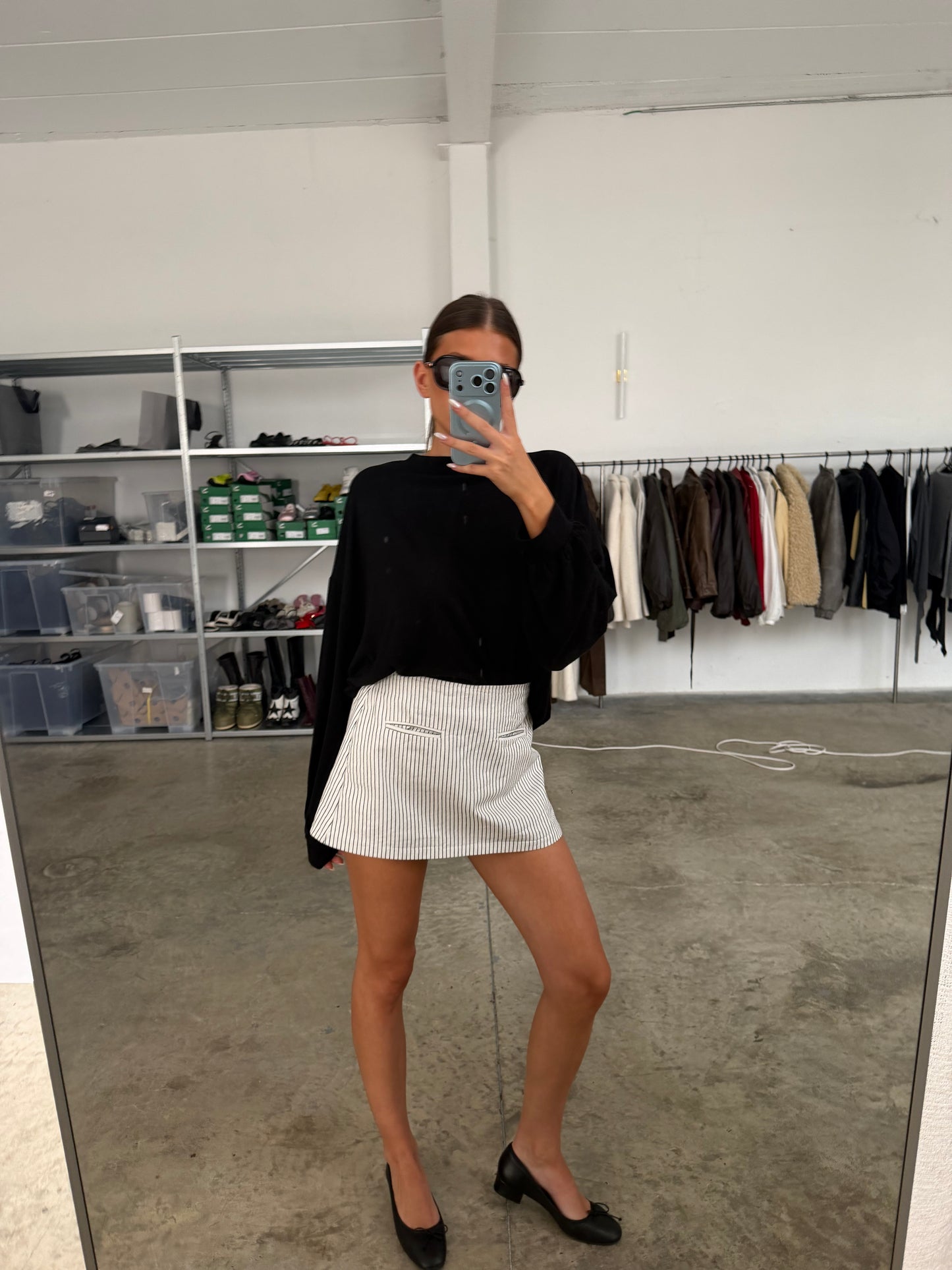 Pinstripe Mini Skirt White
