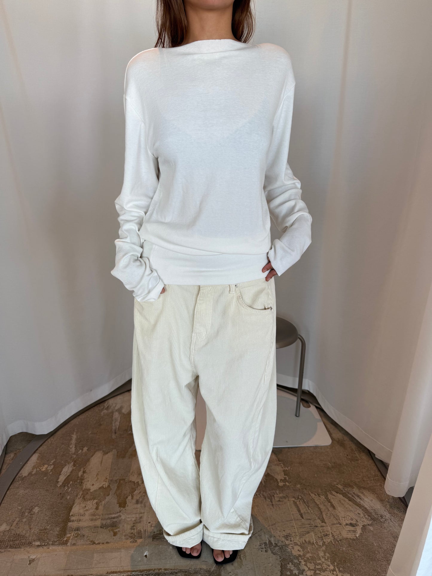 Reversible V-neck Longsleeve White