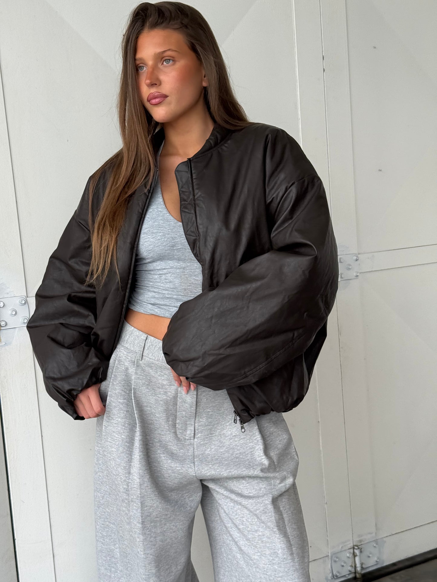 Oversized Bomber Oil Dark Brown